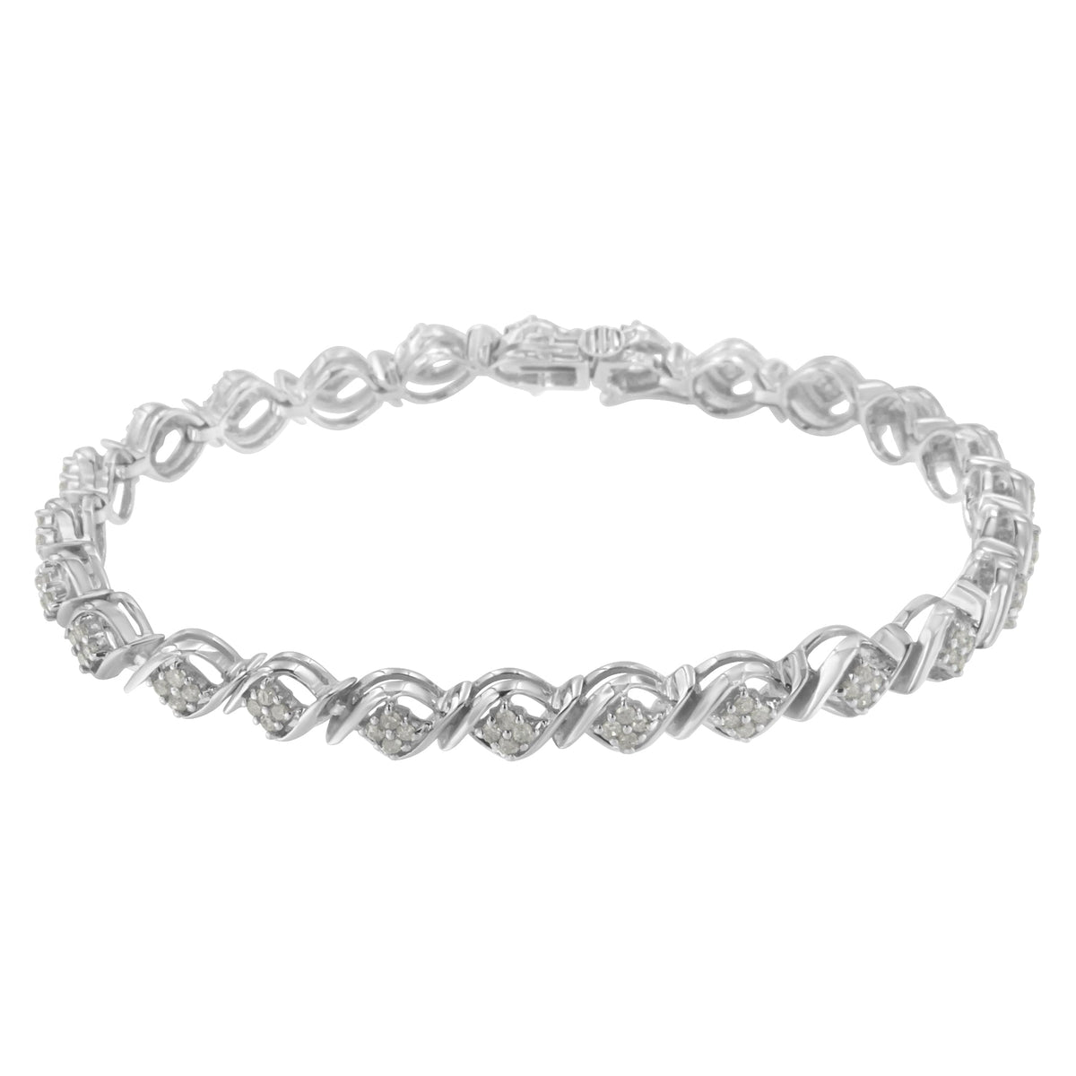Sterling Silver Diamond Cluster Link Bracelet (1 cttw, I-J Color, I2-I3 Clarity) - LinkagejewelrydesignLinkagejewelrydesign