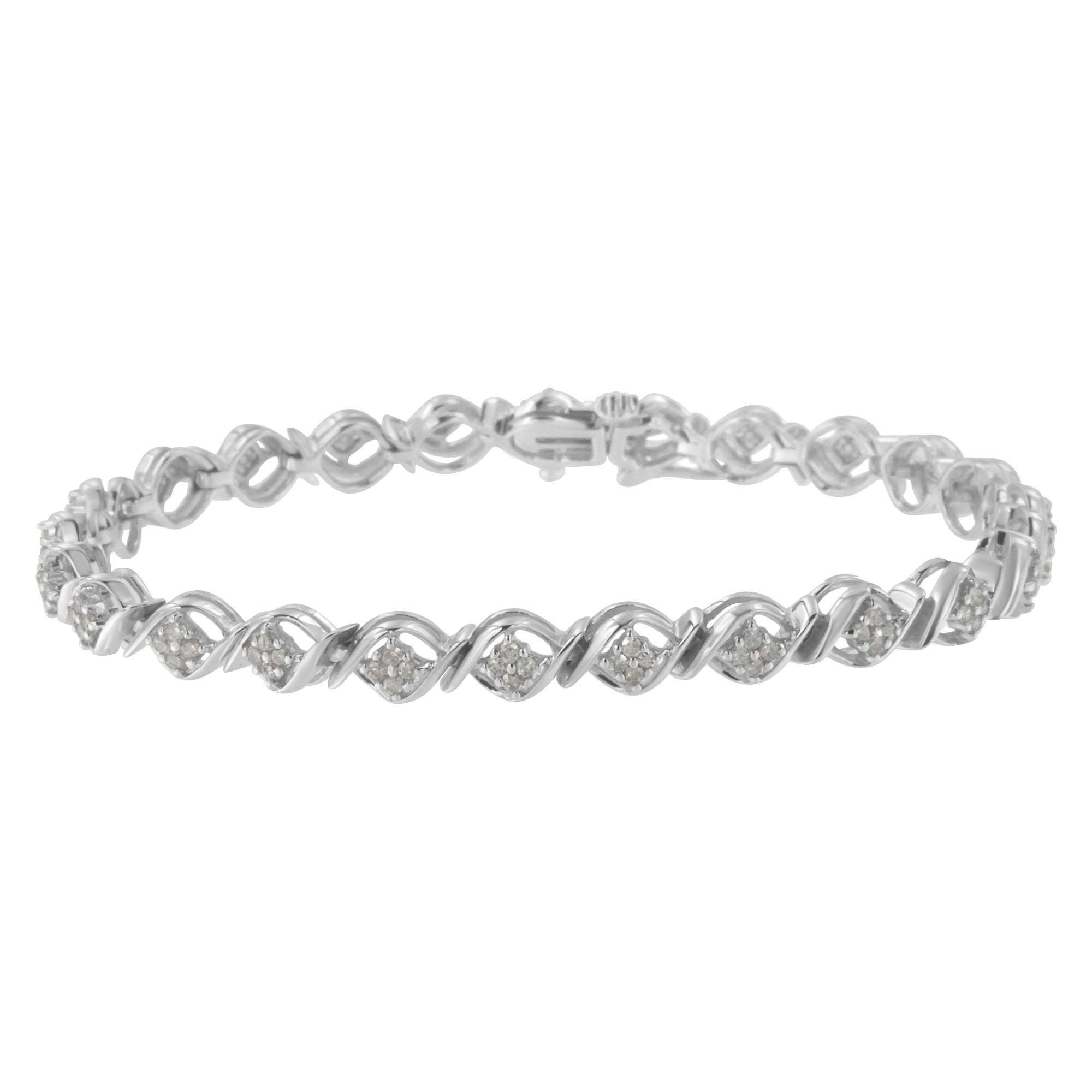 Sterling Silver Diamond Cluster Link Bracelet (1 cttw, I-J Color, I2-I3 Clarity) - LinkagejewelrydesignLinkagejewelrydesign