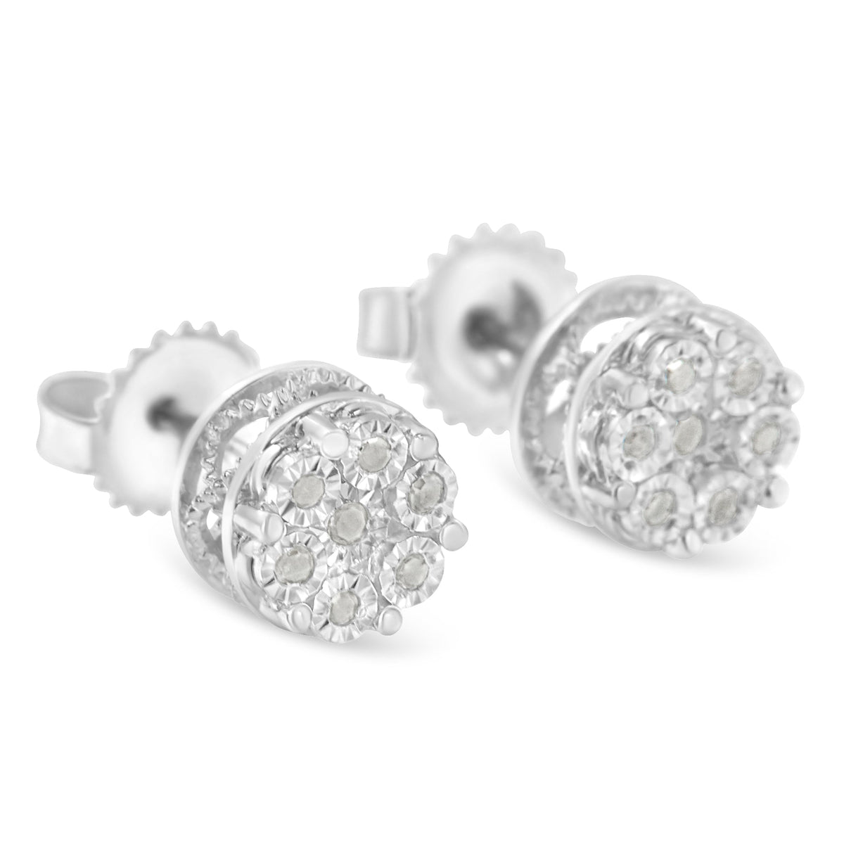 Sterling Silver Diamond Cluster Stud Earrings (0.15 cttw, I-J Color, I3 Clarity) - LinkagejewelrydesignLinkagejewelrydesign
