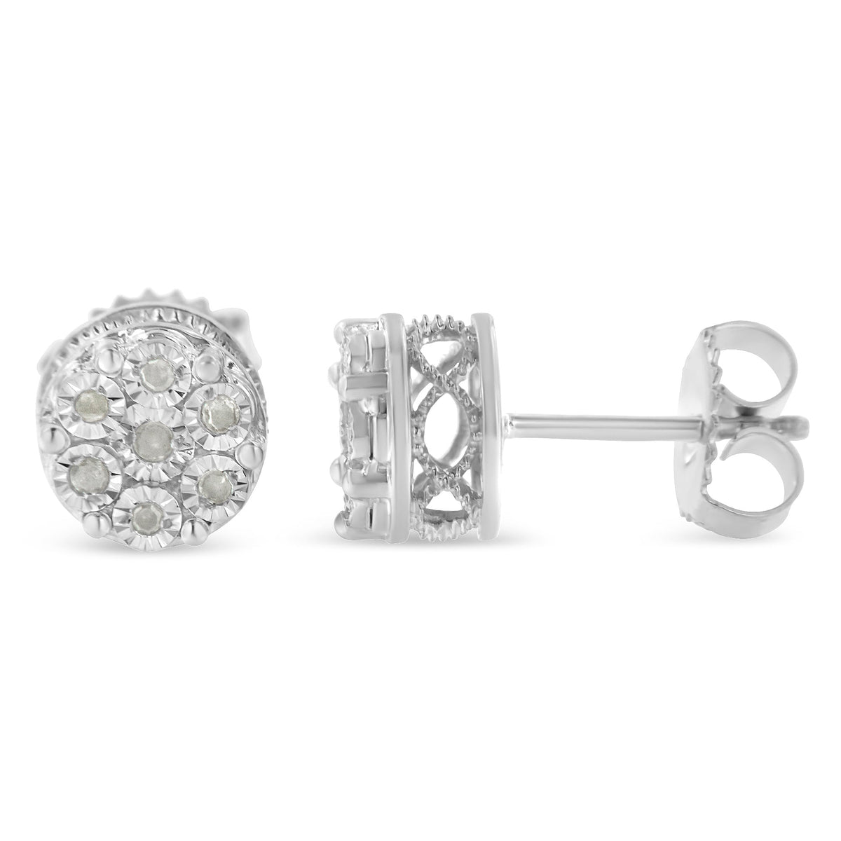 Sterling Silver Diamond Cluster Stud Earrings (0.15 cttw, I-J Color, I3 Clarity) - LinkagejewelrydesignLinkagejewelrydesign