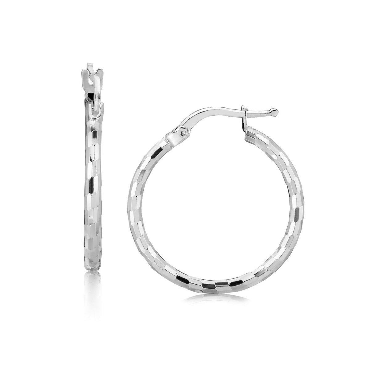 Sterling Silver Diamond Cut Hoop Earrings with Rhodium Plating (20mm) - LinkagejewelrydesignLinkagejewelrydesign