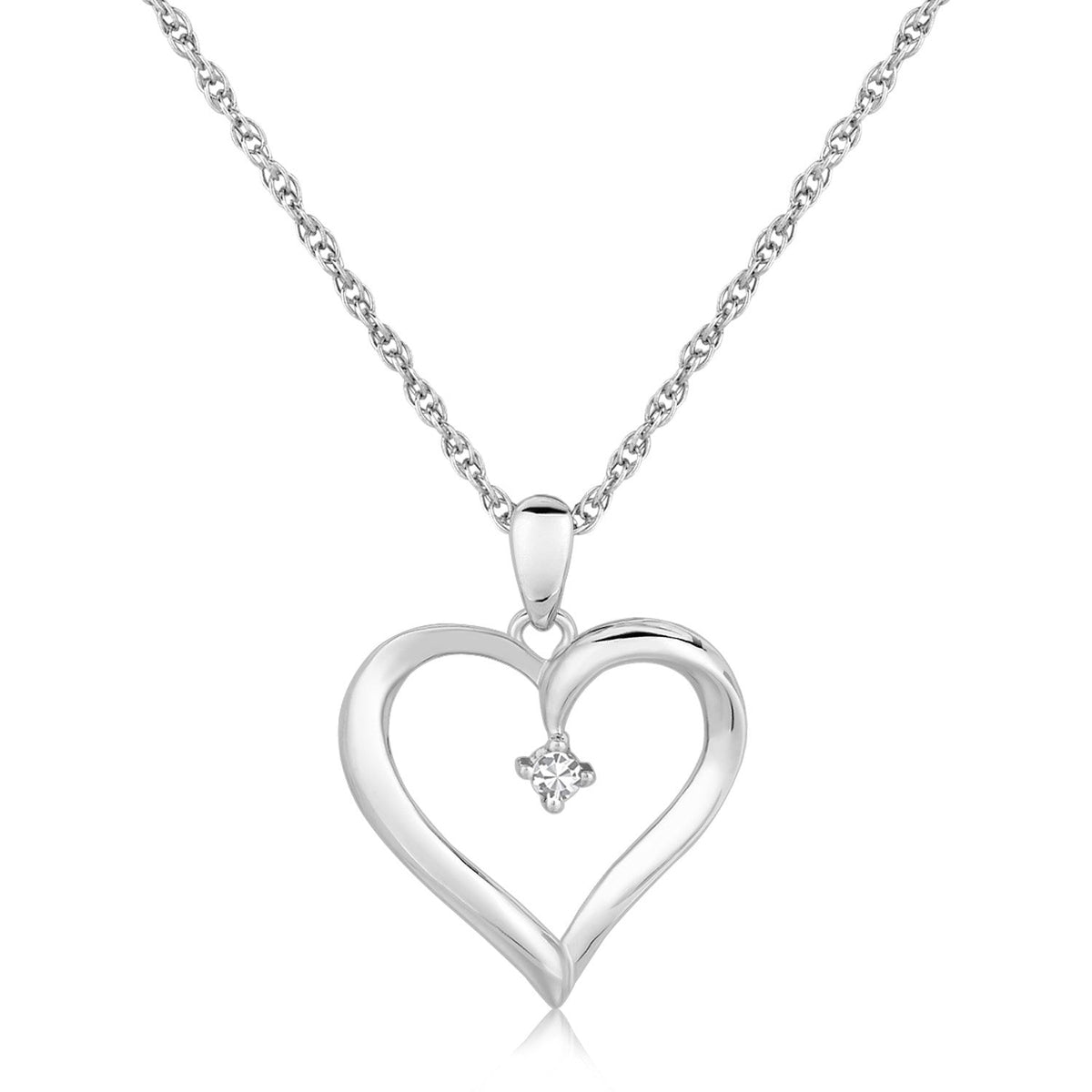 Sterling Silver Diamond Embellished Open Heart Pendant (.03 cttw) - LinkagejewelrydesignLinkagejewelrydesign