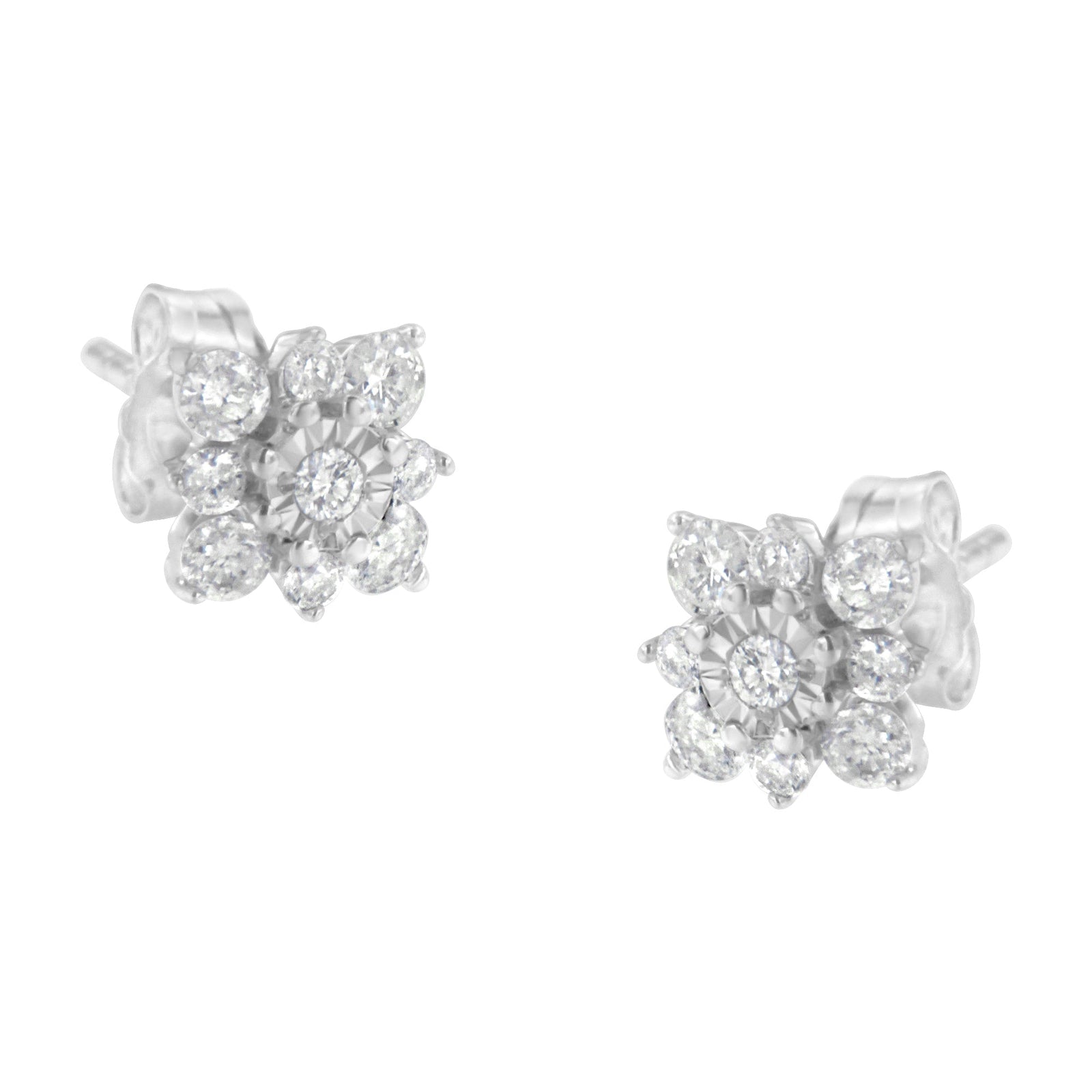 Sterling Silver Diamond Flower Stud Earrings (1/2 cttw, I-J Color, I1-I2 Clarity) - LinkagejewelrydesignLinkagejewelrydesign