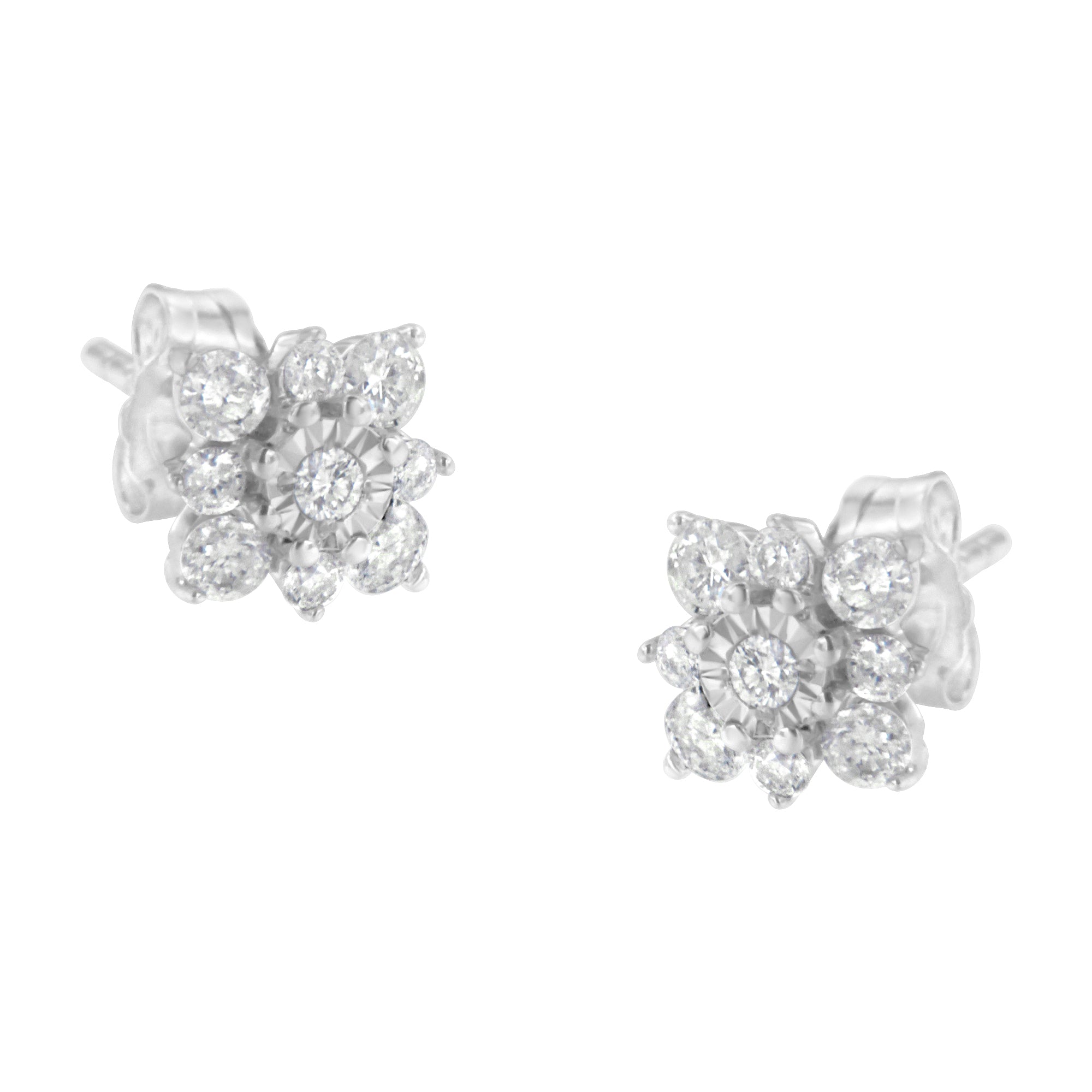 Sterling Silver Diamond Flower Stud Earrings (1/2 cttw, I-J Color, I1-I2 Clarity) - LinkagejewelrydesignLinkagejewelrydesign