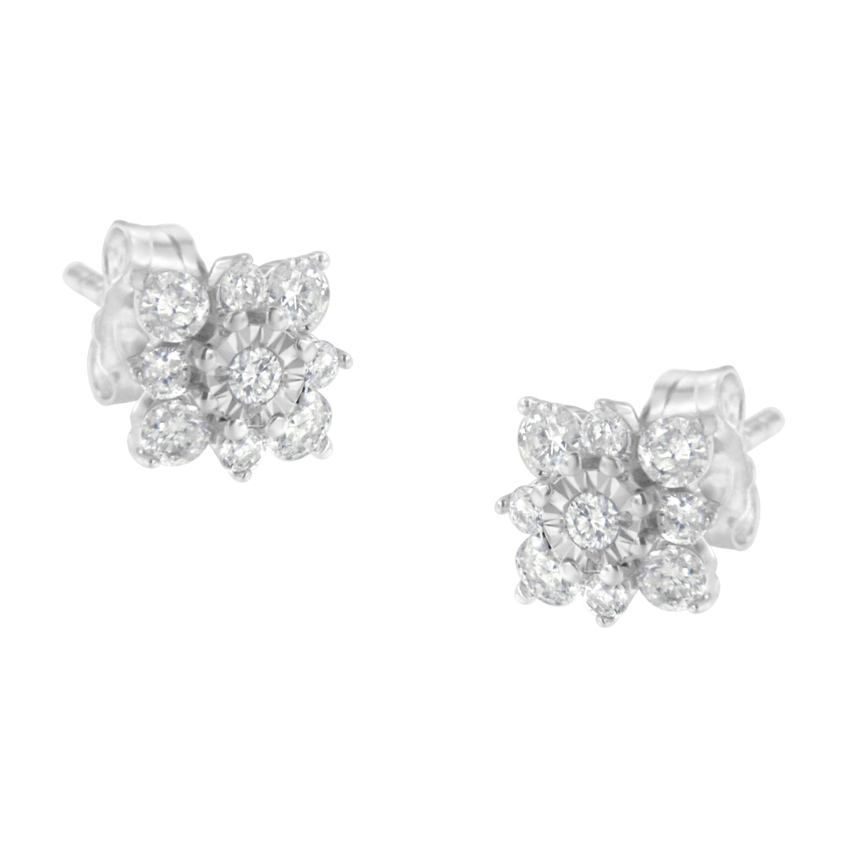Sterling Silver Diamond Flower Stud Earrings (1/2 cttw, I-J Color, I1-I2 Clarity) - LinkagejewelrydesignLinkagejewelrydesign