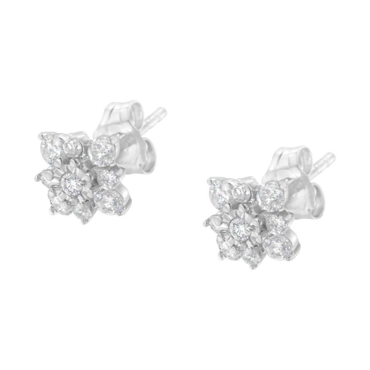 Sterling Silver Diamond Flower Stud Earrings (1/2 cttw, I-J Color, I1-I2 Clarity) - LinkagejewelrydesignLinkagejewelrydesign