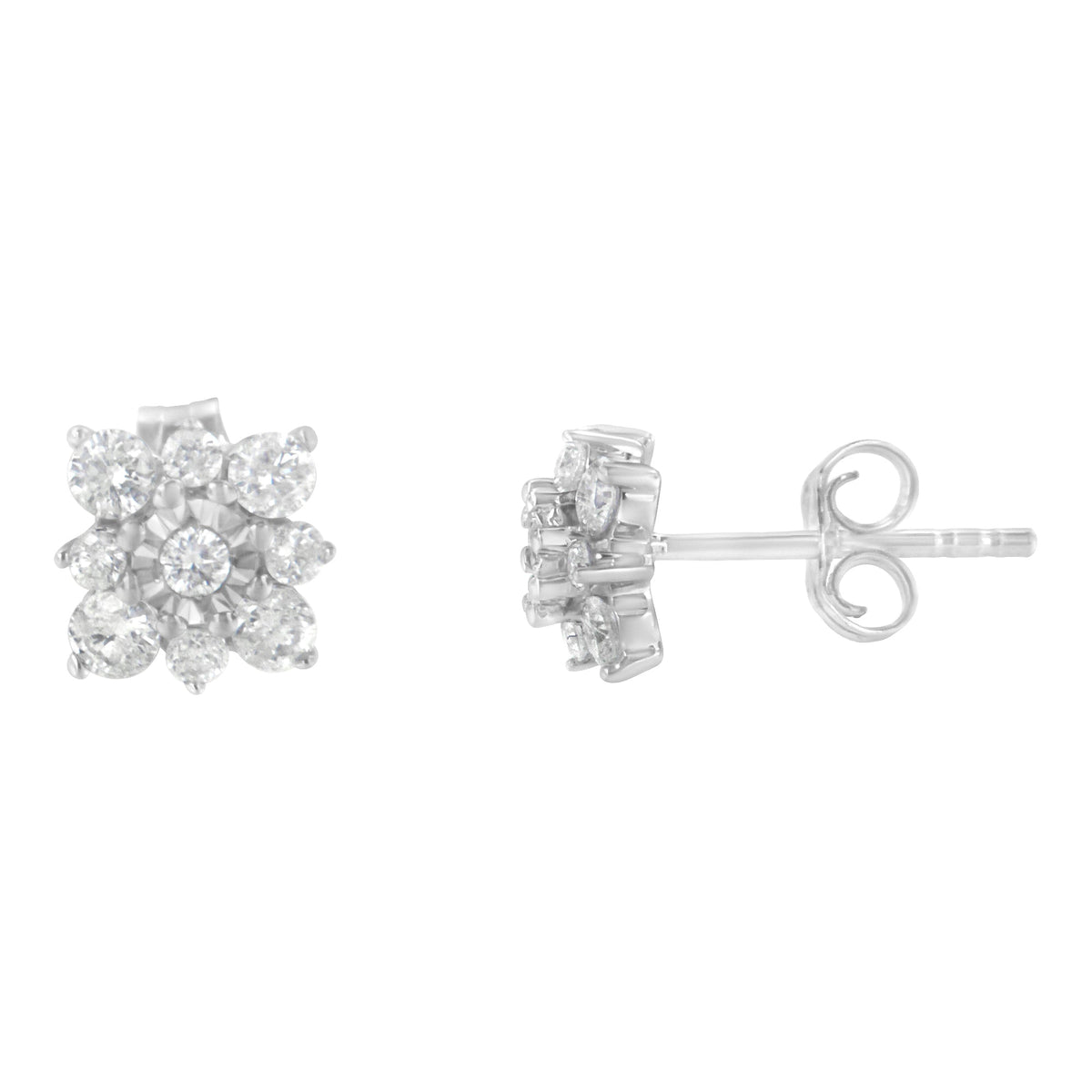Sterling Silver Diamond Flower Stud Earrings (1/2 cttw, I-J Color, I1-I2 Clarity) - LinkagejewelrydesignLinkagejewelrydesign