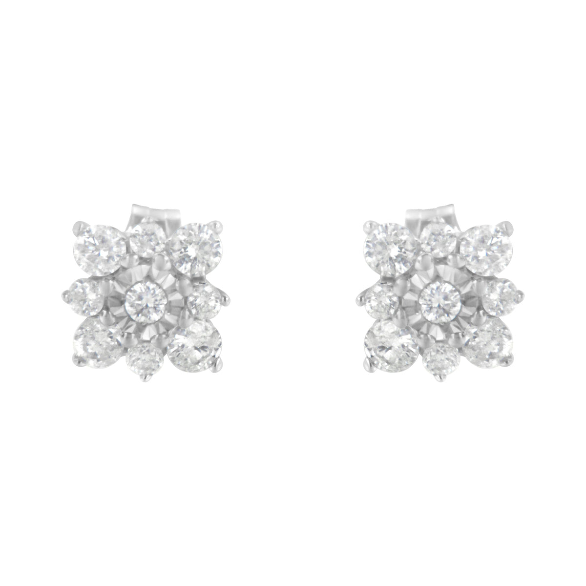 Sterling Silver Diamond Flower Stud Earrings (1/2 cttw, I-J Color, I1-I2 Clarity) - LinkagejewelrydesignLinkagejewelrydesign