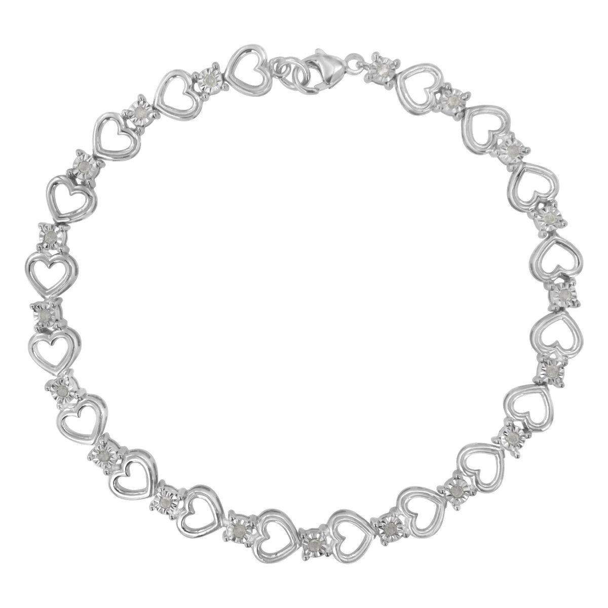 Sterling Silver Diamond Heart Link Bracelet (1/4 cttw, I-J Color, I3 Clarity) - LinkagejewelrydesignLinkagejewelrydesign