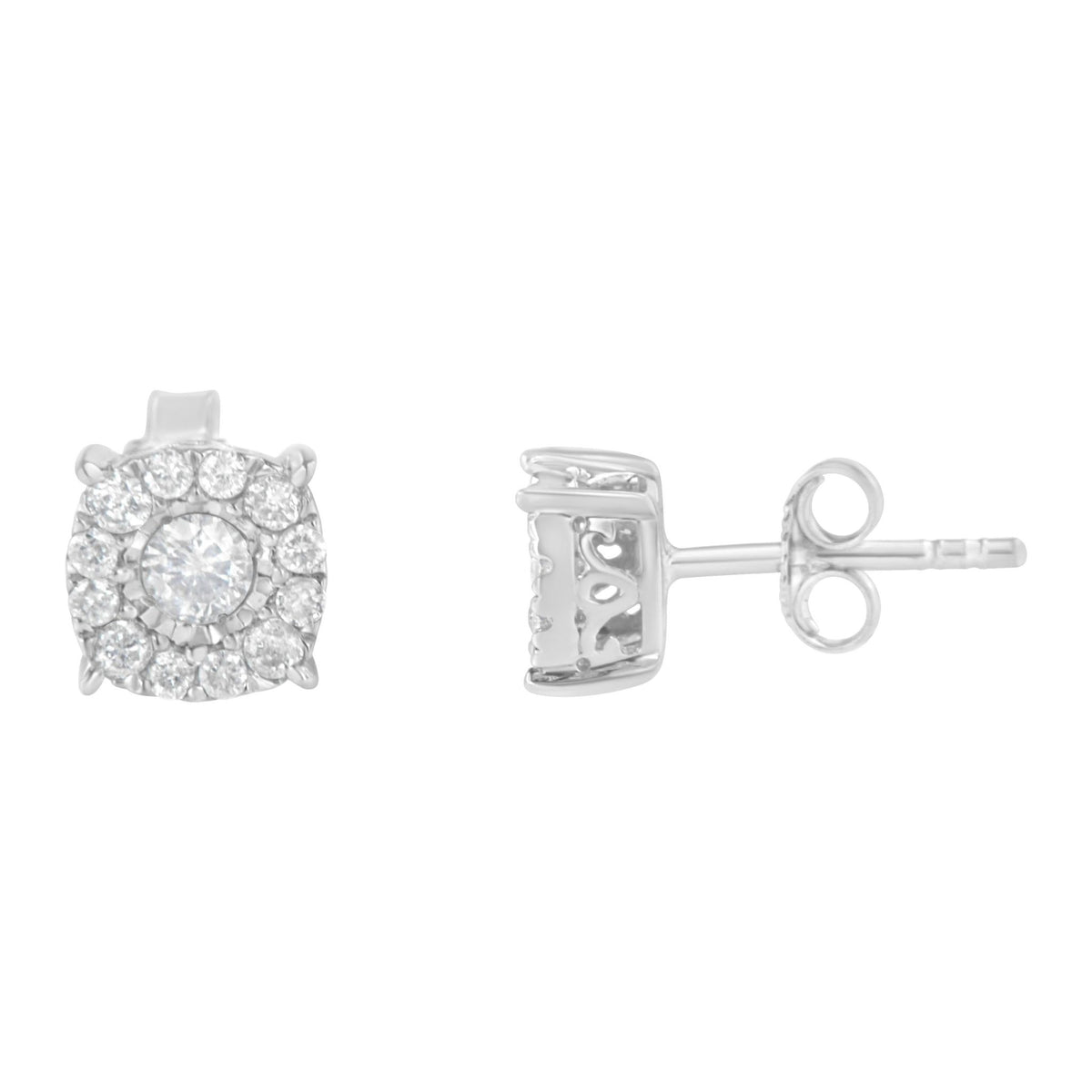 Sterling Silver Diamond Square Stud Earring (1/2 cttw, I-J Color, I2-I3 Clarity) - LinkagejewelrydesignLinkagejewelrydesign