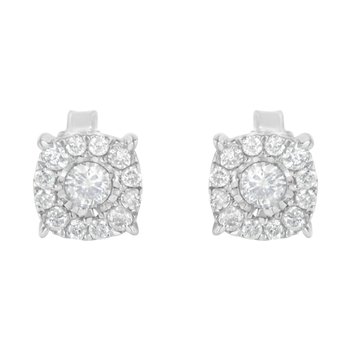 Sterling Silver Diamond Square Stud Earring (1/2 cttw, I-J Color, I2-I3 Clarity) - LinkagejewelrydesignLinkagejewelrydesign
