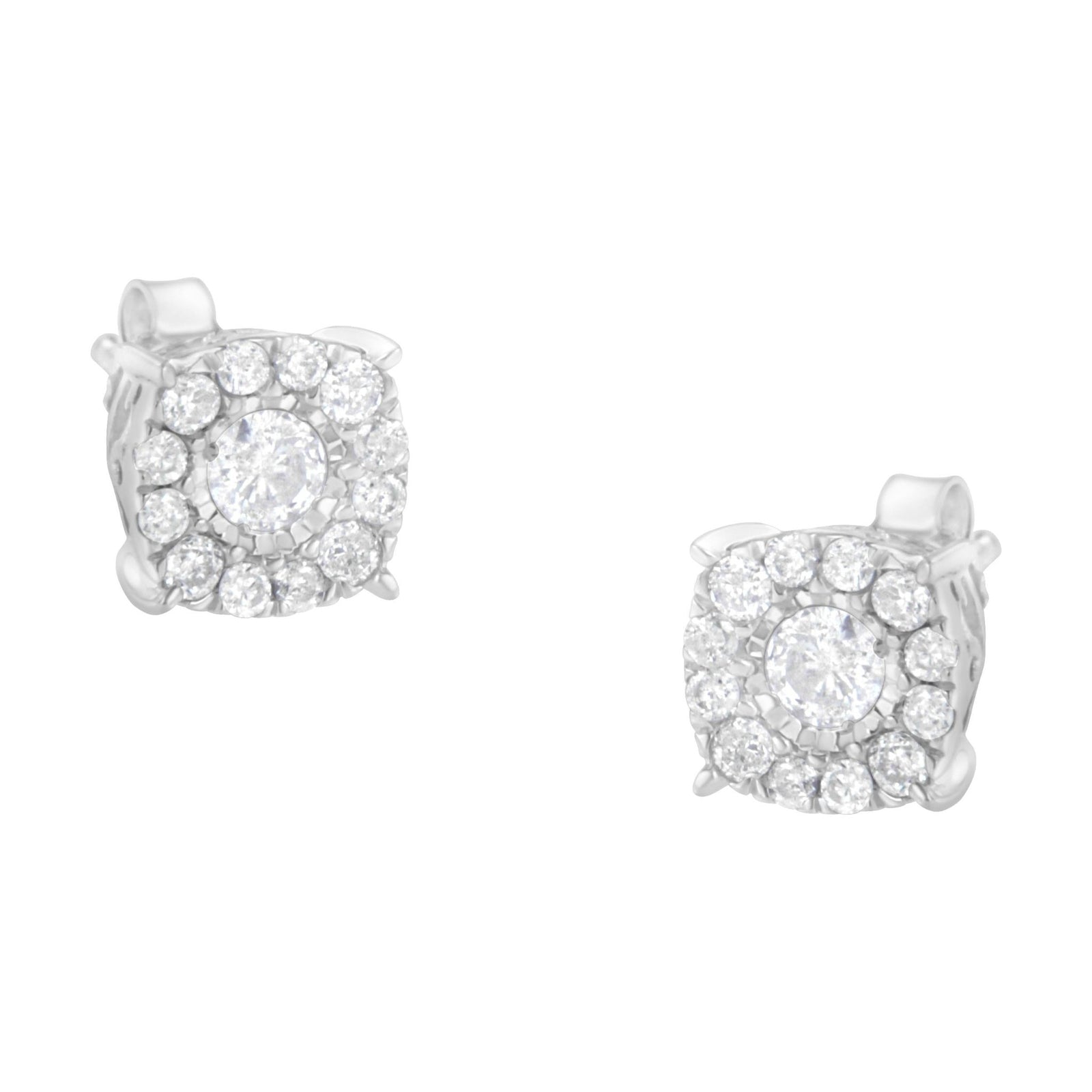 Sterling Silver Diamond Square Stud Earring (1/2 cttw, I-J Color, I2-I3 Clarity) - LinkagejewelrydesignLinkagejewelrydesign