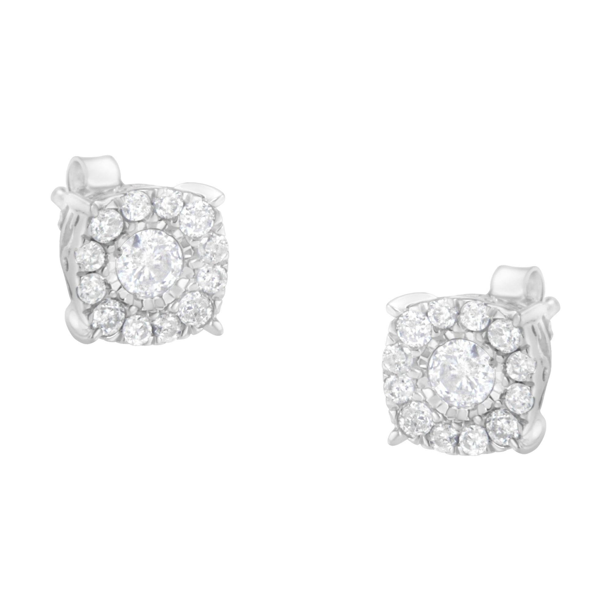 Sterling Silver Diamond Square Stud Earring (1/2 cttw, I-J Color, I2-I3 Clarity) - LinkagejewelrydesignLinkagejewelrydesign
