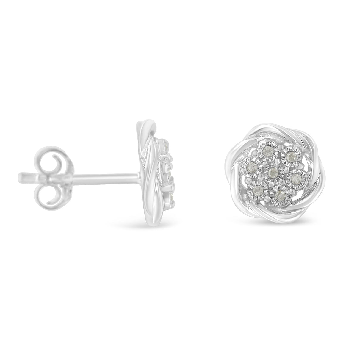 Sterling Silver Diamond Swirl Cluster Stud Earrings (1/6 cttw, I-J Color, I2-I3 Clarity) - LinkagejewelrydesignLinkagejewelrydesign