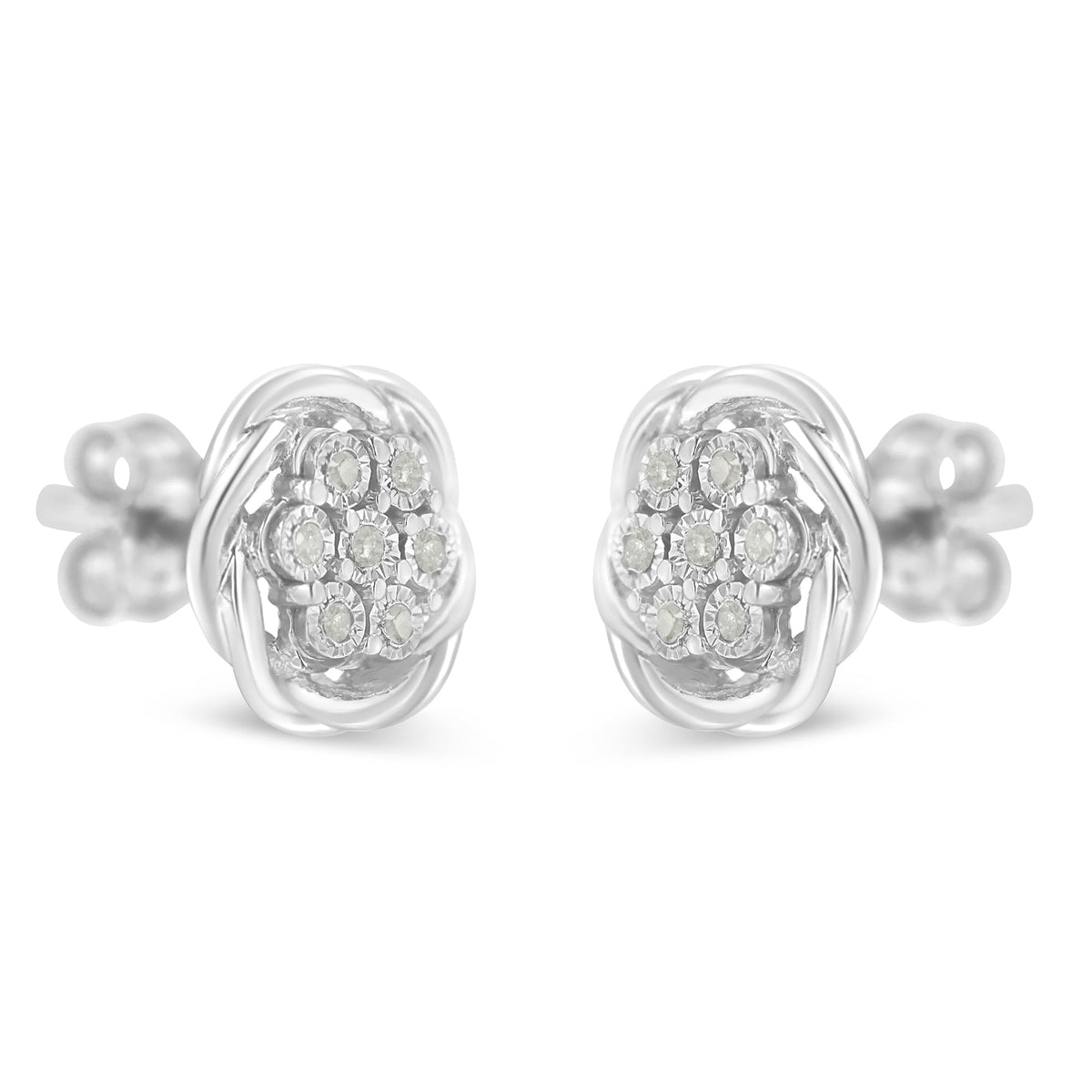 Sterling Silver Diamond Swirl Cluster Stud Earrings (1/6 cttw, I-J Color, I2-I3 Clarity) - LinkagejewelrydesignLinkagejewelrydesign