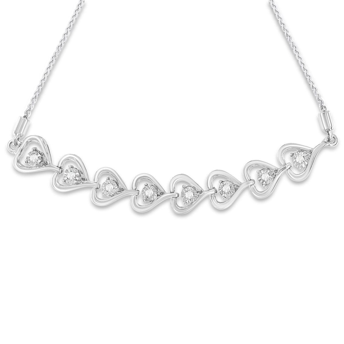 Sterling Silver Diamond Woven Heart Bolo Bracelet (0.1 cttw, H-I Color, I2-I3 Clarity) - LinkagejewelrydesignLinkagejewelrydesign