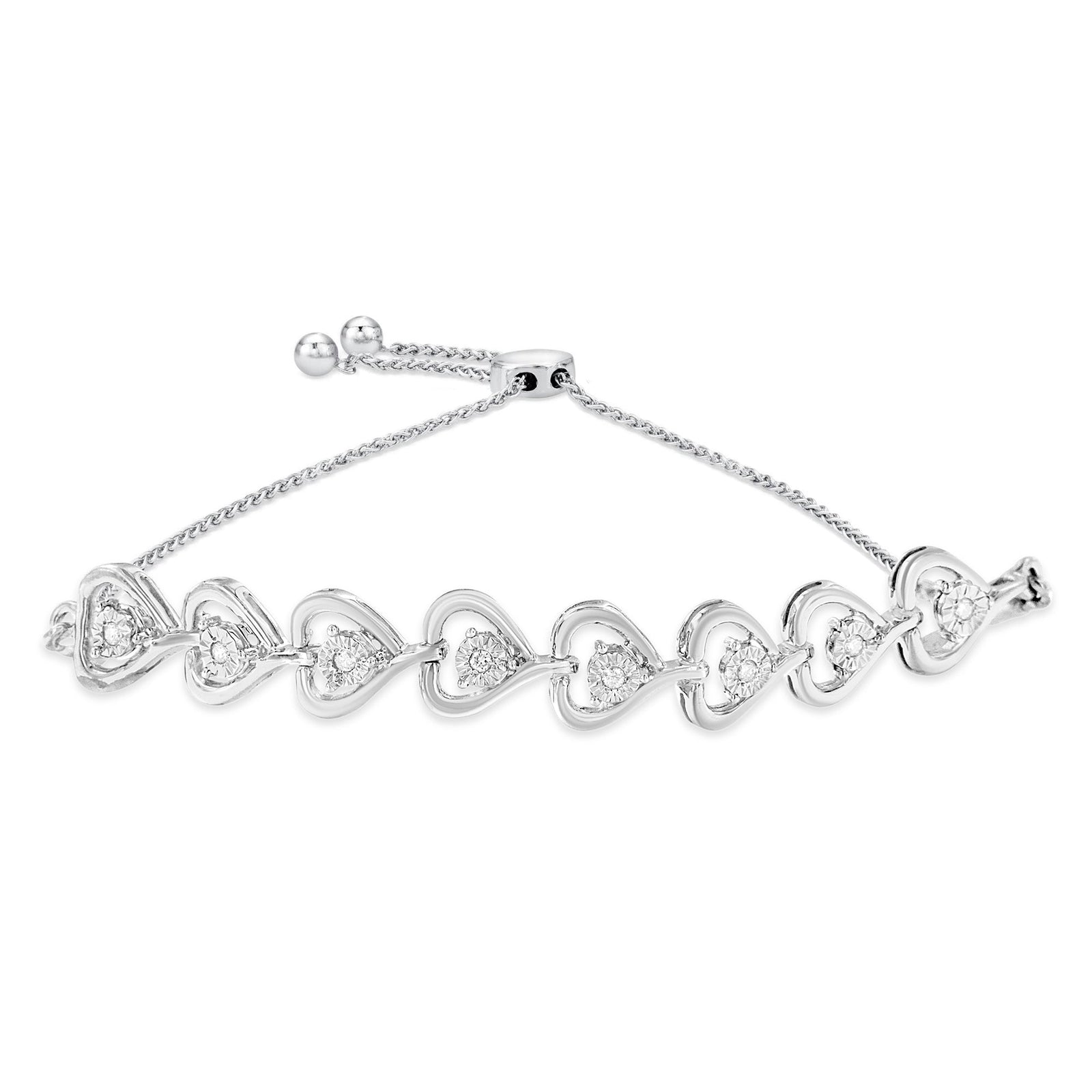 Sterling Silver Diamond Woven Heart Bolo Bracelet (0.1 cttw, H-I Color, I2-I3 Clarity) - LinkagejewelrydesignLinkagejewelrydesign