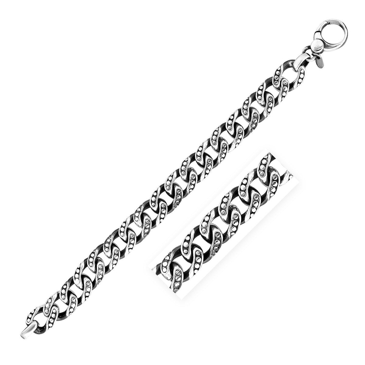 Sterling Silver Gunmetal Finish Cuban Link Bracelet with Dots - LinkagejewelrydesignLinkagejewelrydesign