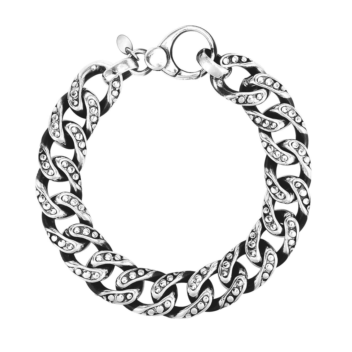 Sterling Silver Gunmetal Finish Cuban Link Bracelet with Dots - LinkagejewelrydesignLinkagejewelrydesign