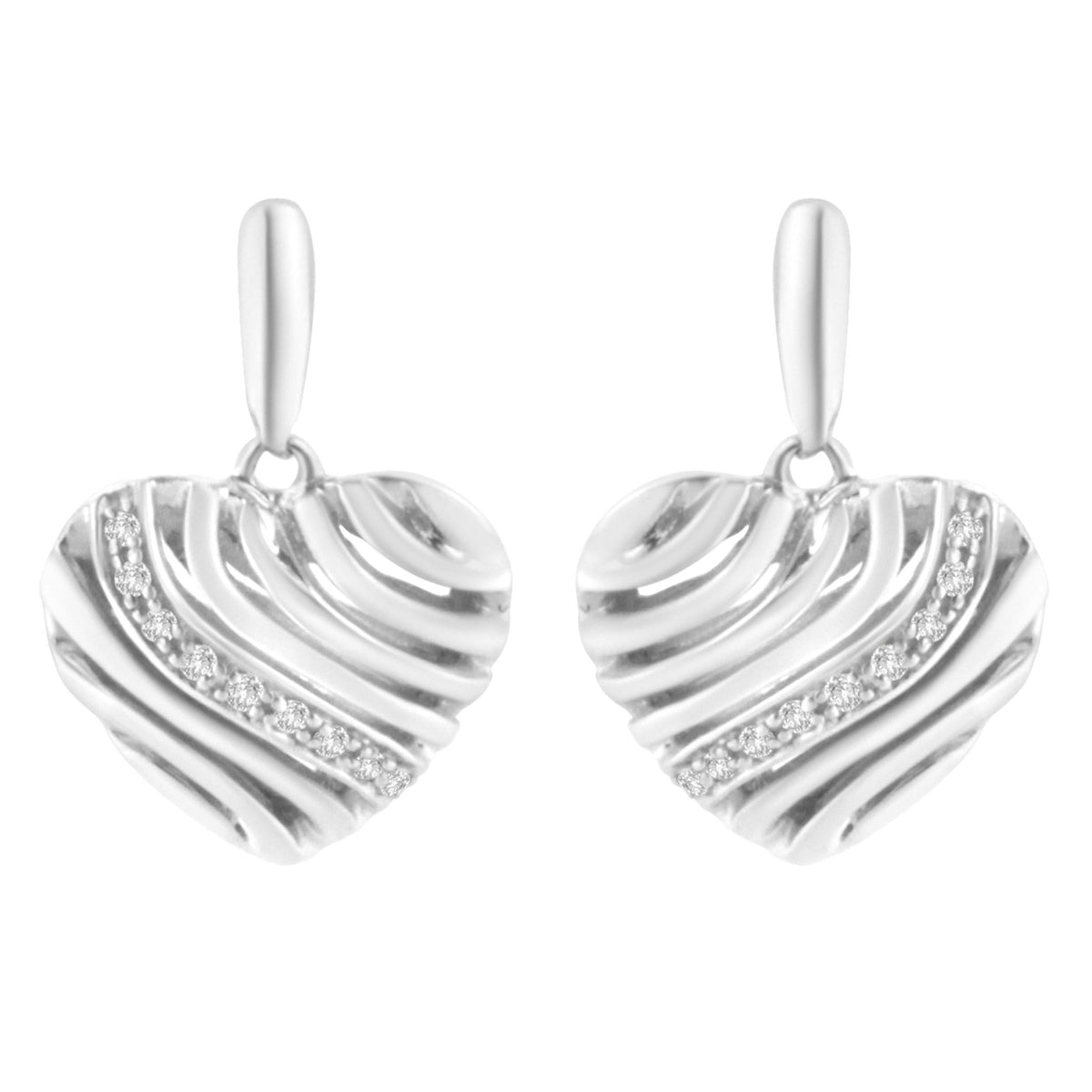 Sterling Silver Heart Diamond Accent Puff Earrings (I-J, I1-I2) - LinkagejewelrydesignLinkagejewelrydesign