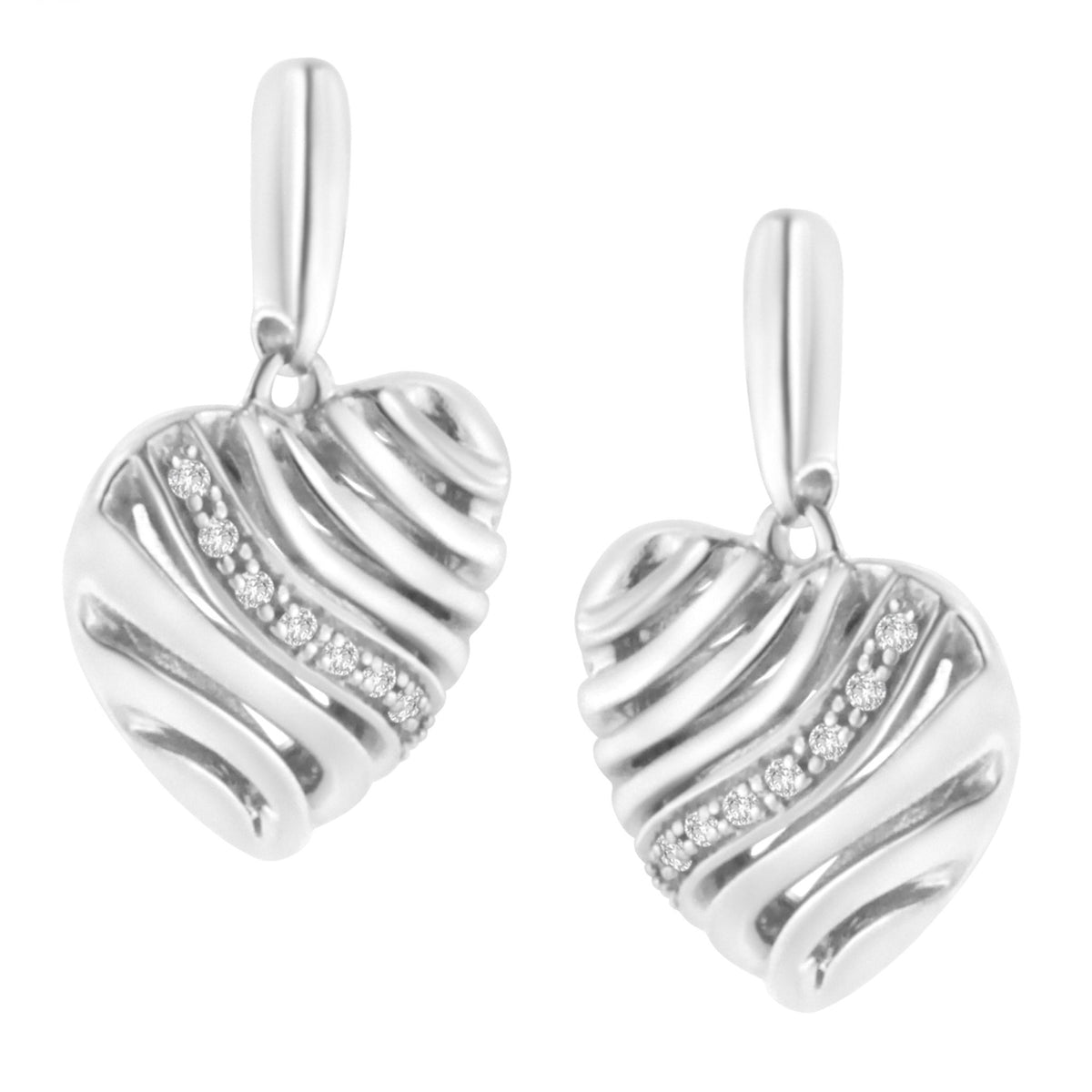 Sterling Silver Heart Diamond Accent Puff Earrings (I-J, I1-I2) - LinkagejewelrydesignLinkagejewelrydesign