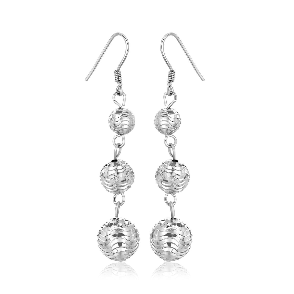 Sterling Silver Layered Textured Ball Dangling Earrings - LinkagejewelrydesignLinkagejewelrydesign