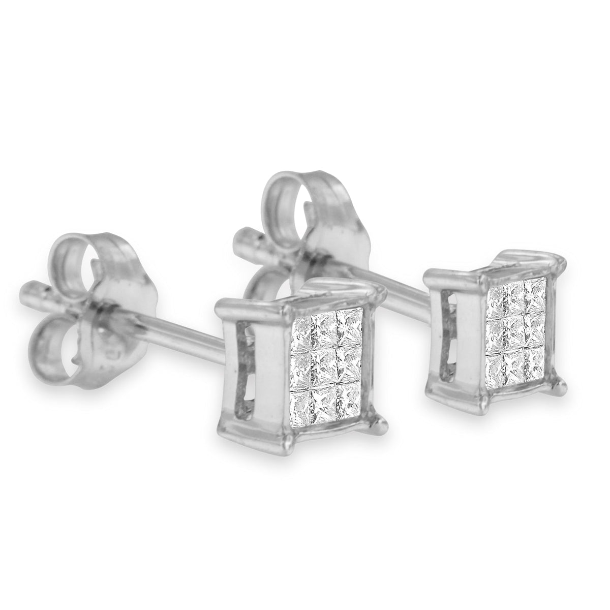 Sterling Silver Multi-stone Princess-cut Diamond Stud Earring (0.2 cttw, H-I Color, I1-I2 Clarity) - LinkagejewelrydesignLinkagejewelrydesign