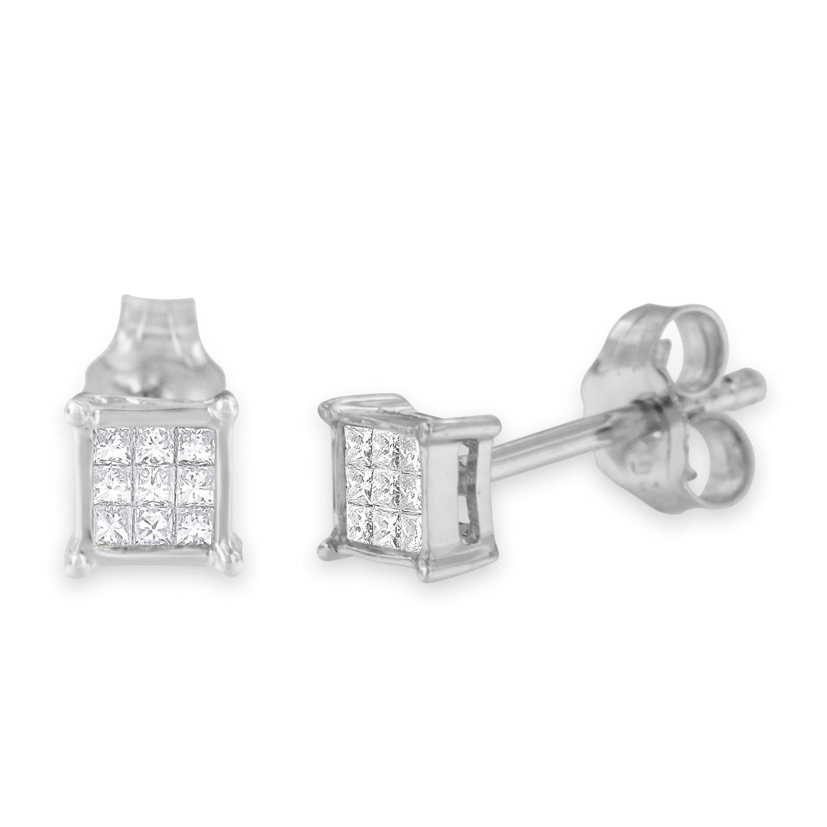 Sterling Silver Multi-stone Princess-cut Diamond Stud Earring (0.2 cttw, H-I Color, I1-I2 Clarity) - LinkagejewelrydesignLinkagejewelrydesign