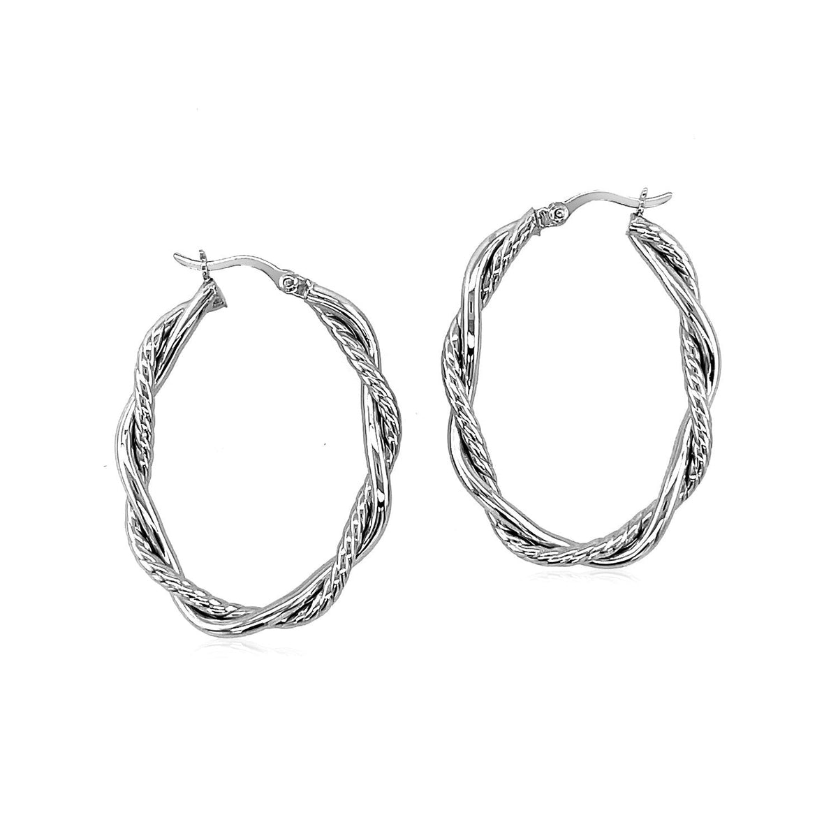 Sterling Silver Oval Hoop Braided Diamond Cut Earrings - LinkagejewelrydesignLinkagejewelrydesign
