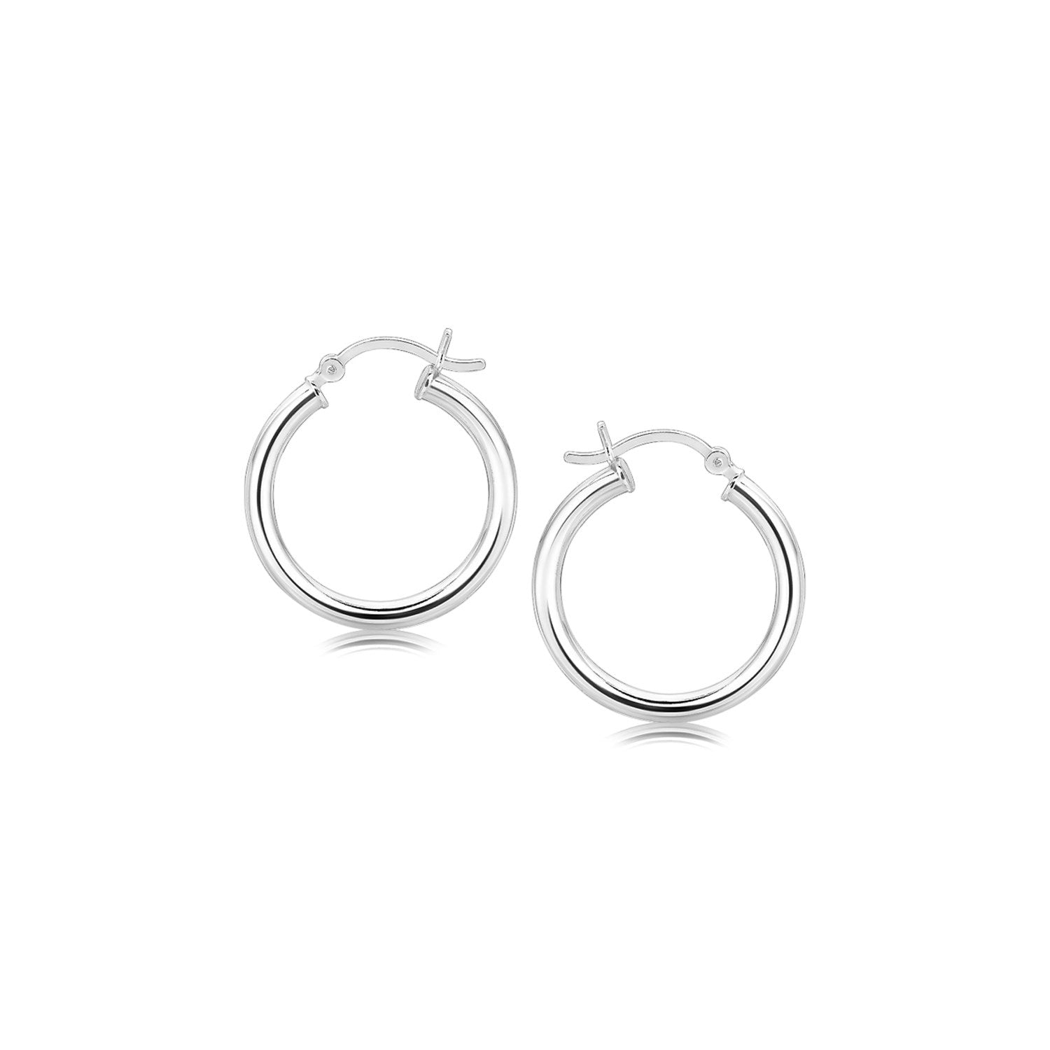 Sterling Silver Polished Hoop Motif Earrings with Rhodium Plating (20mm) - LinkagejewelrydesignLinkagejewelrydesign