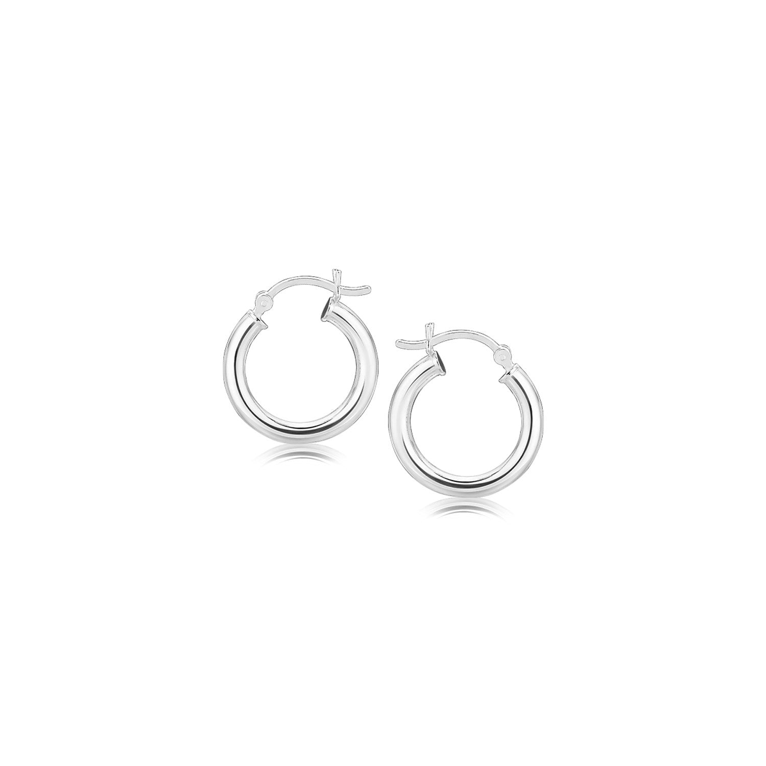 Sterling Silver Polished Hoop Style Earrings with Rhodium Plating (15mm) - LinkagejewelrydesignLinkagejewelrydesign