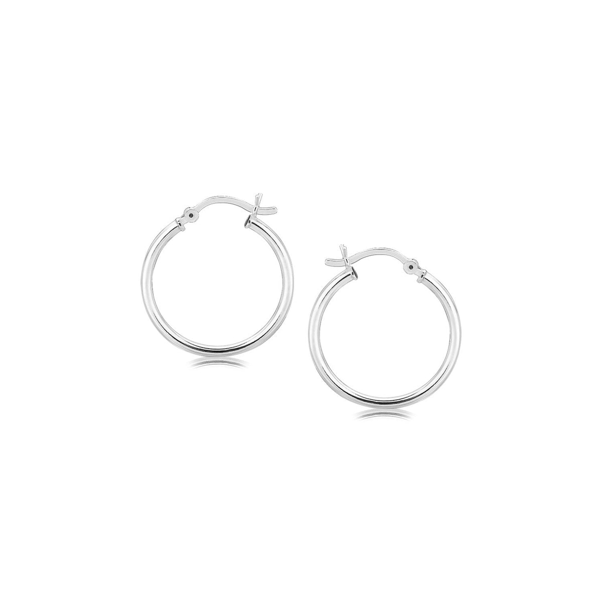 Sterling Silver Polished Thin Hoop Earrings with Rhodium Plating (20mm) - LinkagejewelrydesignLinkagejewelrydesign