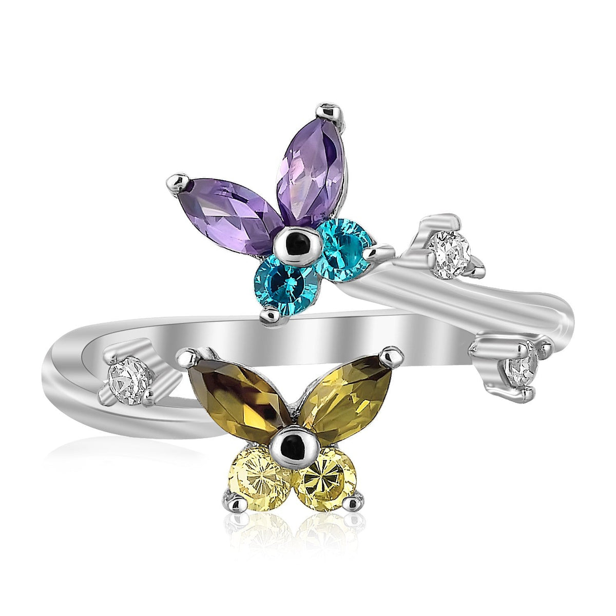 Sterling Silver Rhodium Plated Floral Toe Ring with Multi-Tone Cubic Zirconia - LinkagejewelrydesignLinkagejewelrydesign