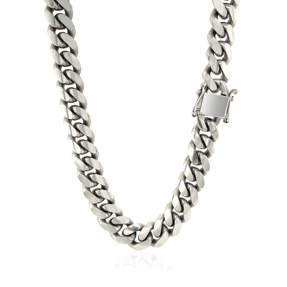 Sterling Silver Rhodium Plated Miami Cuban Chain 9.8mm - LinkagejewelrydesignLinkagejewelrydesign