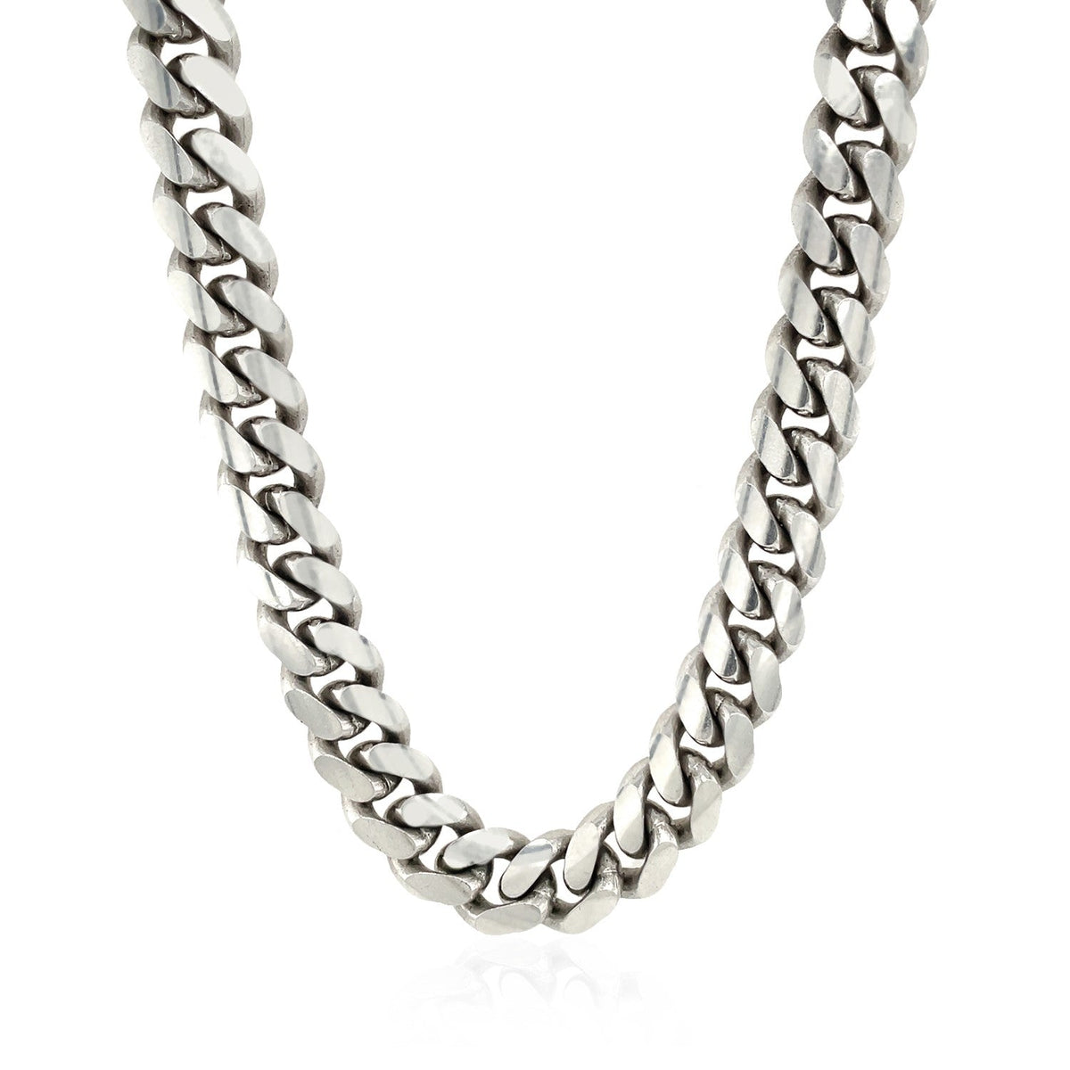 Sterling Silver Rhodium Plated Miami Cuban Chain 9.8mm - LinkagejewelrydesignLinkagejewelrydesign