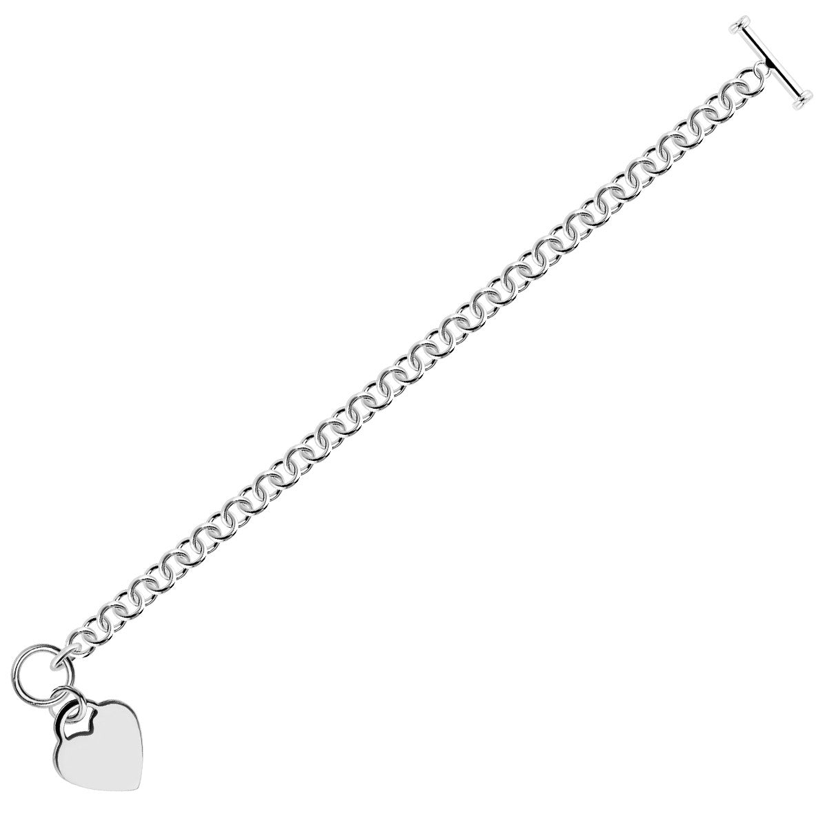 Sterling Silver Rhodium Plated Rolo Chain Bracelet with a Heart Charm - LinkagejewelrydesignLinkagejewelrydesign