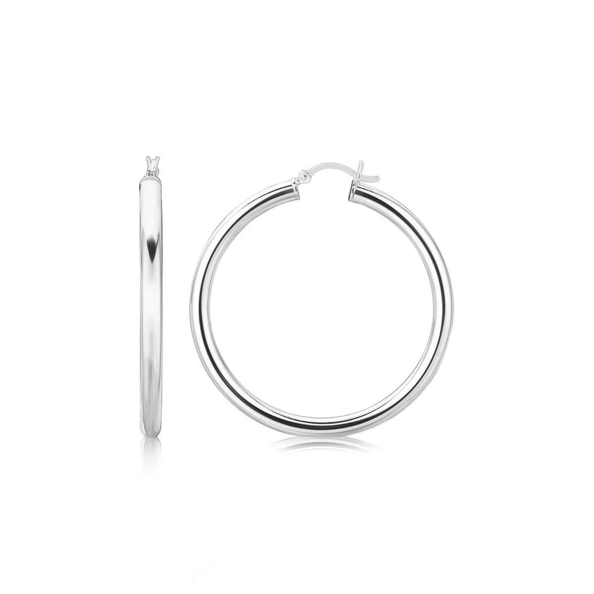 Sterling Silver Rhodium Plated Thick Large Polished Hoop Design Earrings (40mm) - LinkagejewelrydesignLinkagejewelrydesign