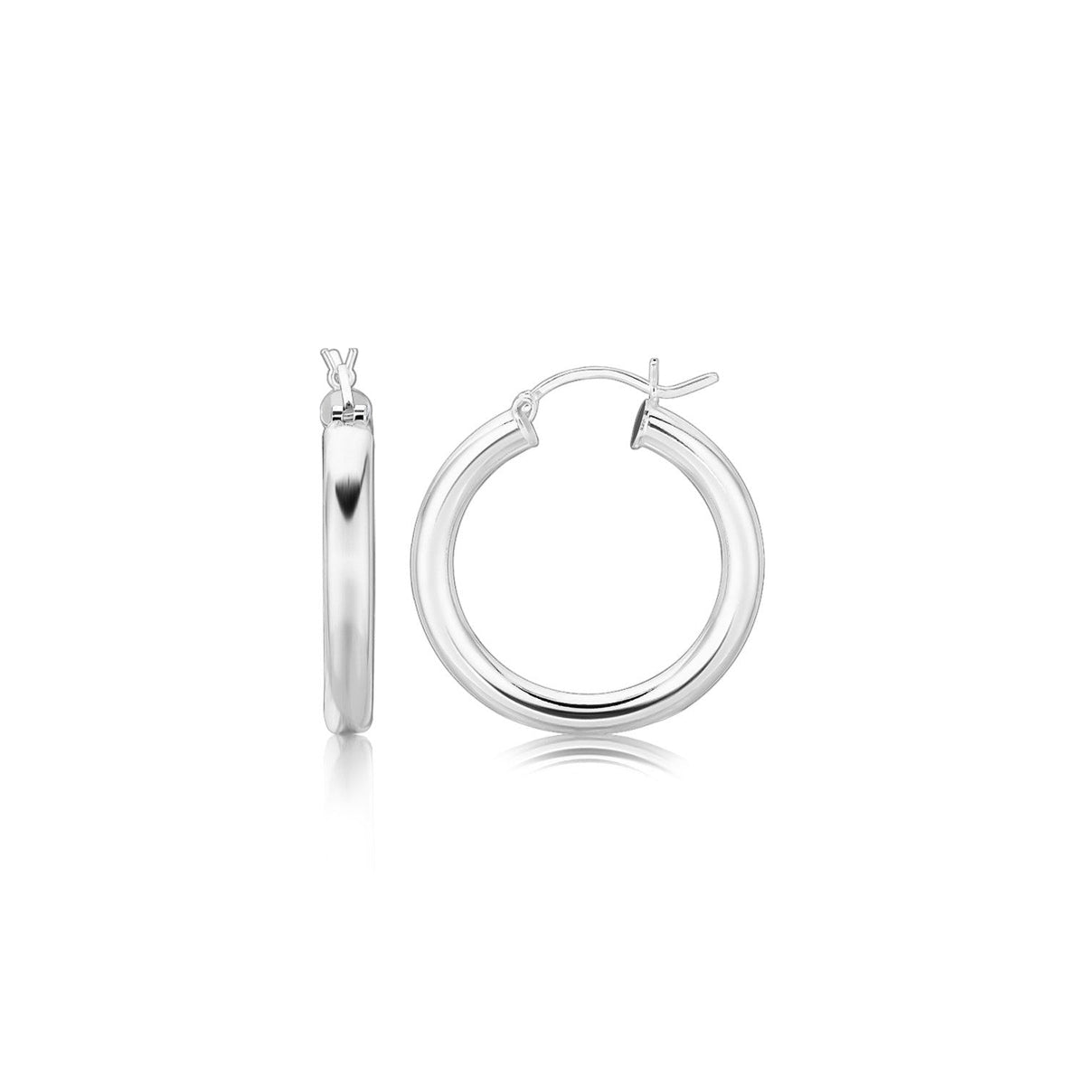 Sterling Silver Rhodium Plated Thick Style Polished Hoop Earrings (25mm) - LinkagejewelrydesignLinkagejewelrydesign