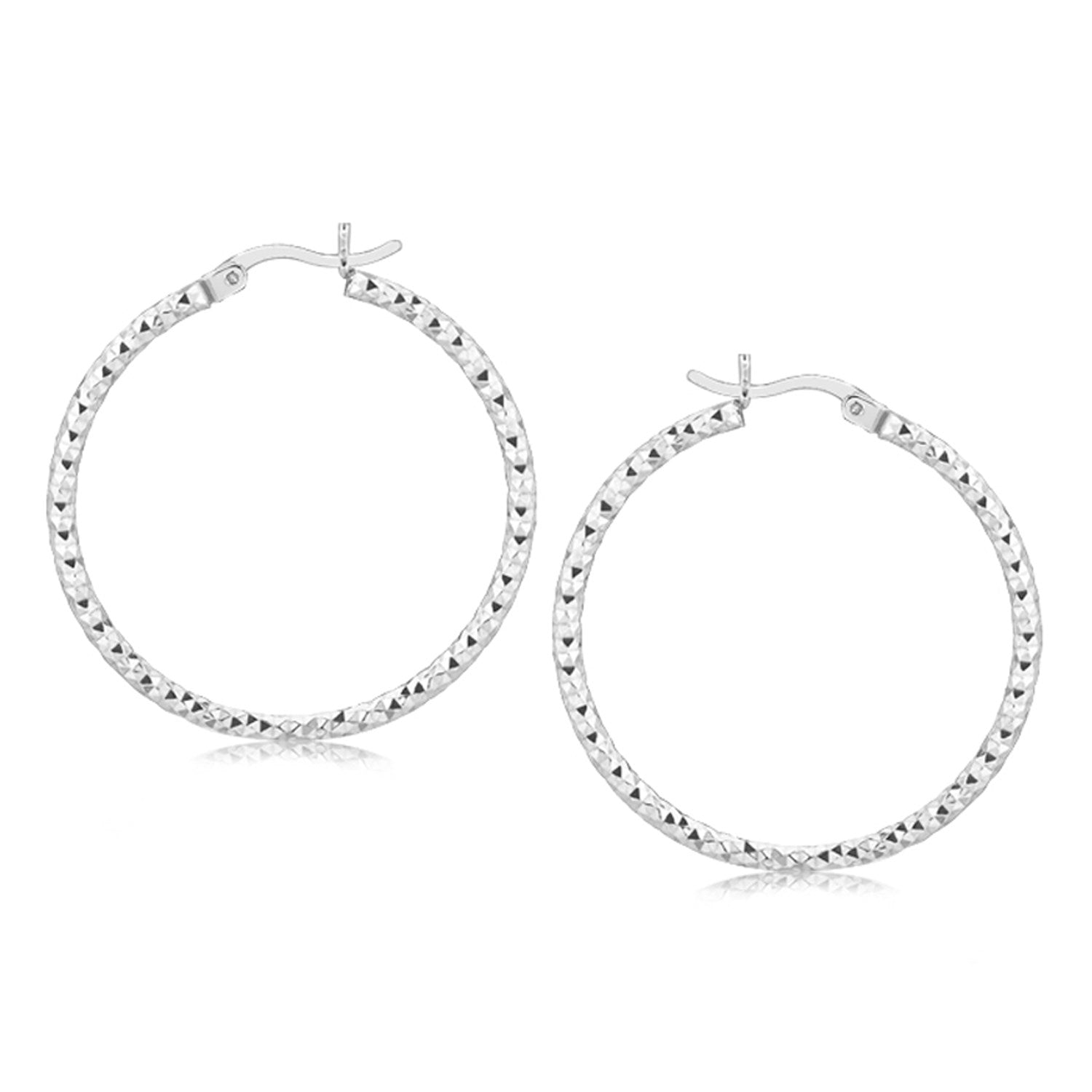 Sterling Silver Rhodium Plated Woven Style Polished Hoop Earrings - LinkagejewelrydesignLinkagejewelrydesign