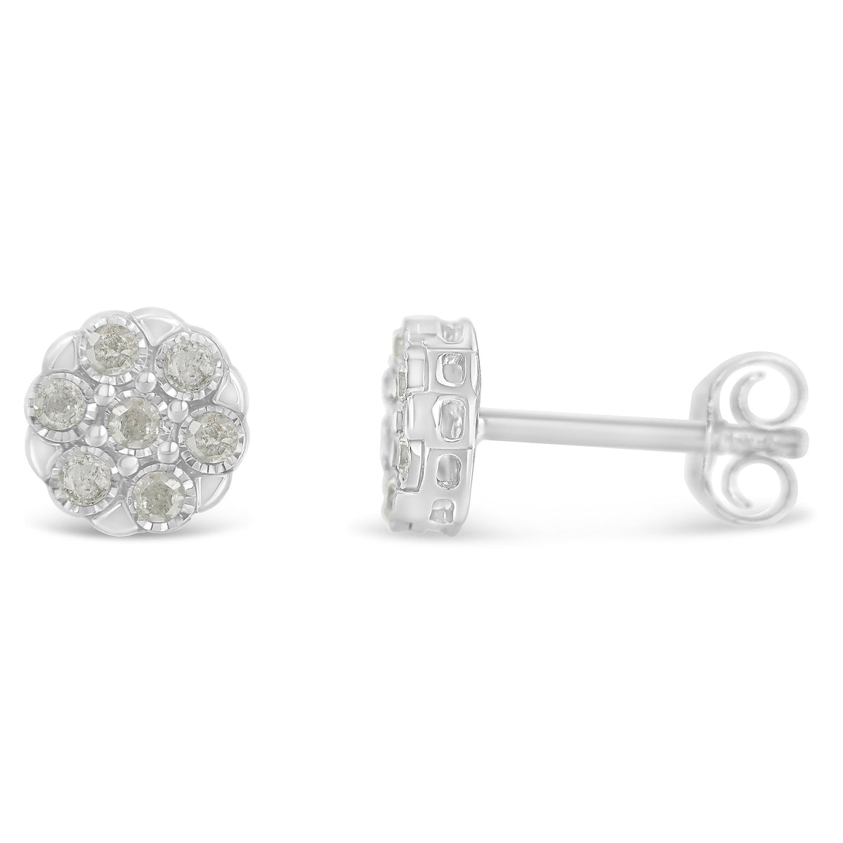 Sterling Silver Rose-Cut Diamond Floral Cluster Stud Earring (0.25 cttw, I-J Color, I2-I3 Clarity) - LinkagejewelrydesignLinkagejewelrydesign