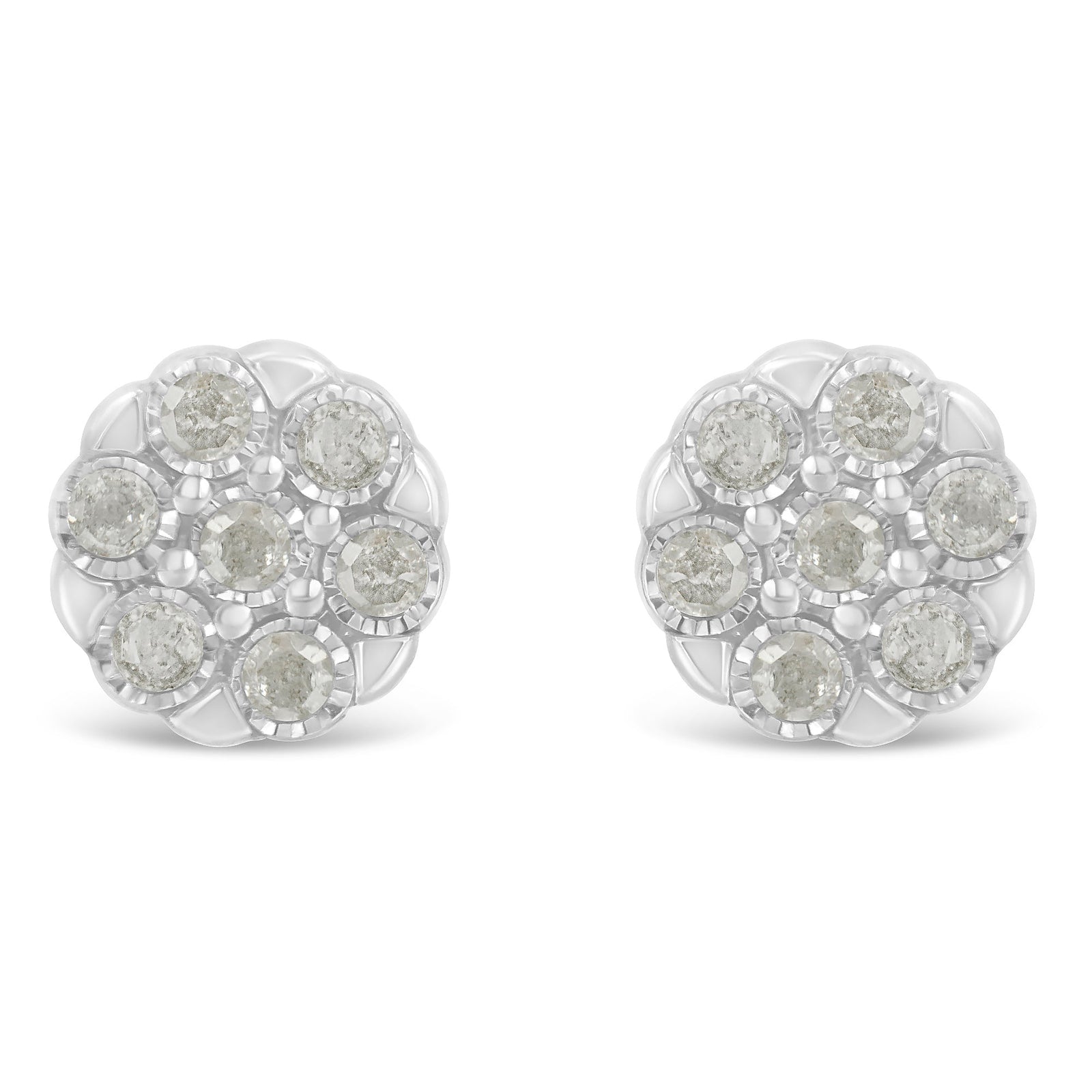 Sterling Silver Rose-Cut Diamond Floral Cluster Stud Earring (0.25 cttw, I-J Color, I2-I3 Clarity) - LinkagejewelrydesignLinkagejewelrydesign