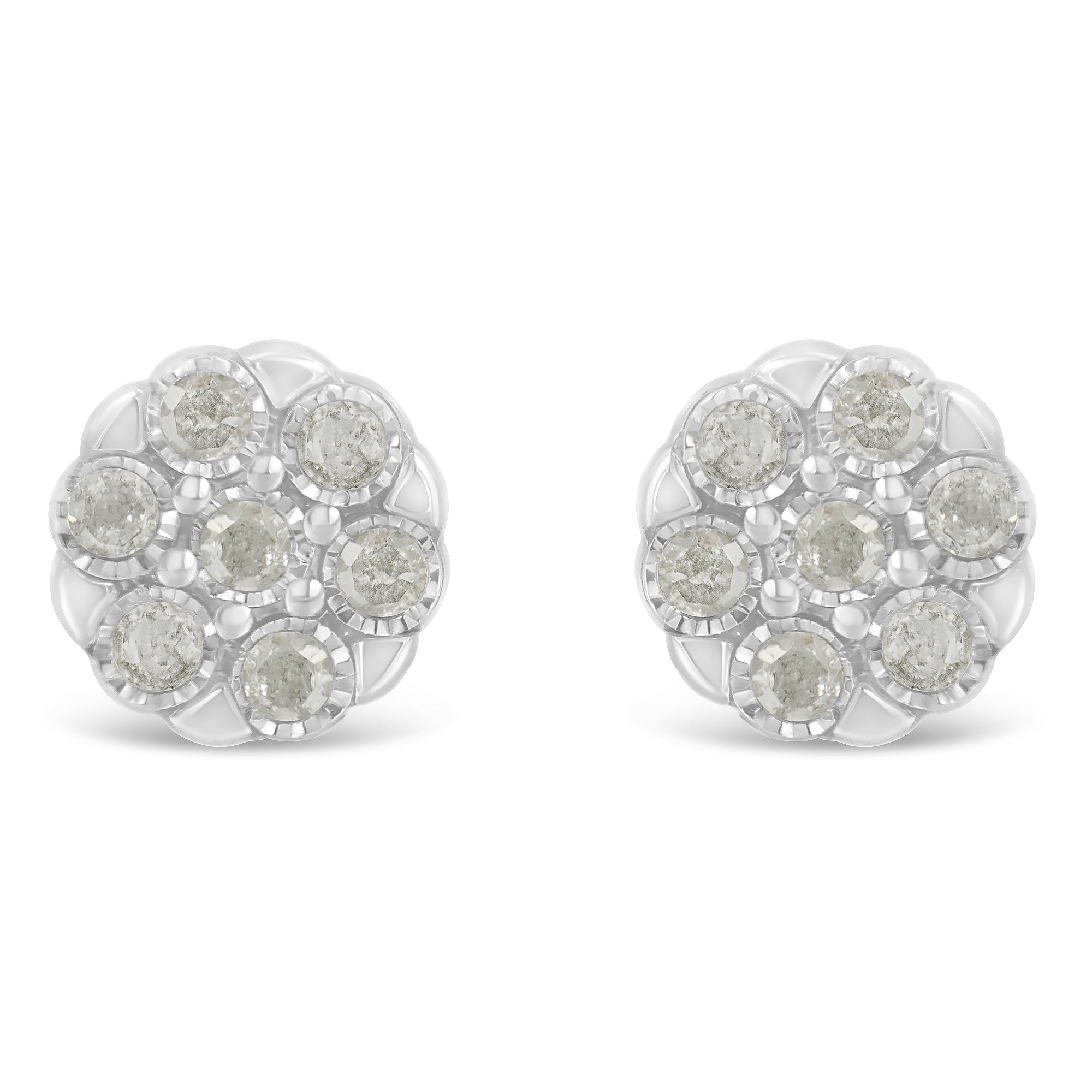 Sterling Silver Rose-Cut Diamond Floral Cluster Stud Earring (0.25 cttw, I-J Color, I2-I3 Clarity) - LinkagejewelrydesignLinkagejewelrydesign