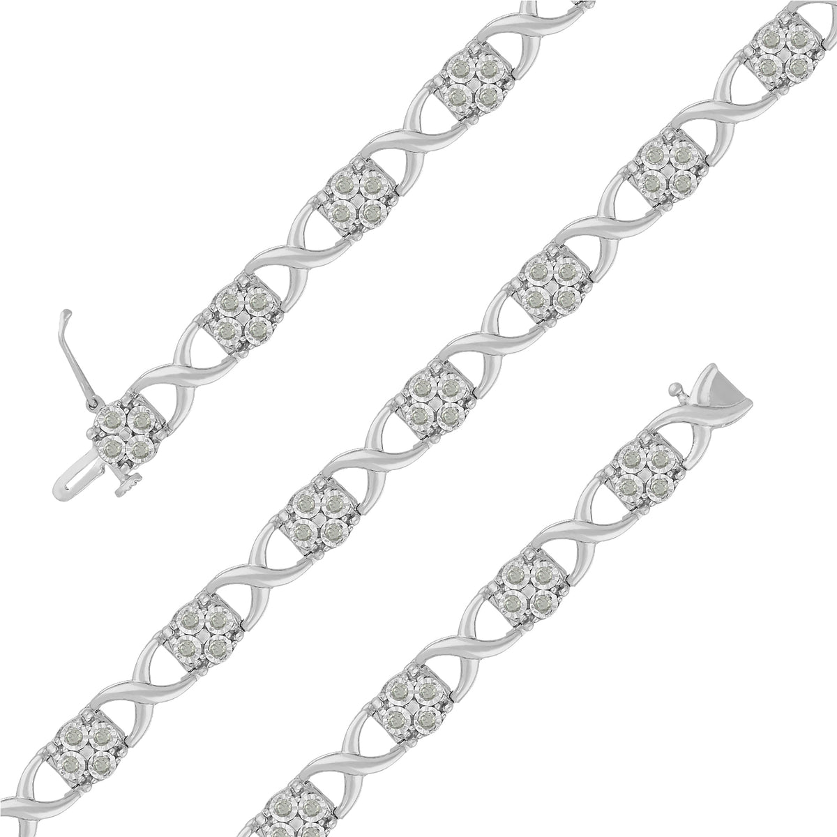 Sterling Silver Rose-Cut Diamond Love Locks Link Bracelet (1.00cttw,I-J color,I3-Promo clarity) - LinkagejewelrydesignLinkagejewelrydesign