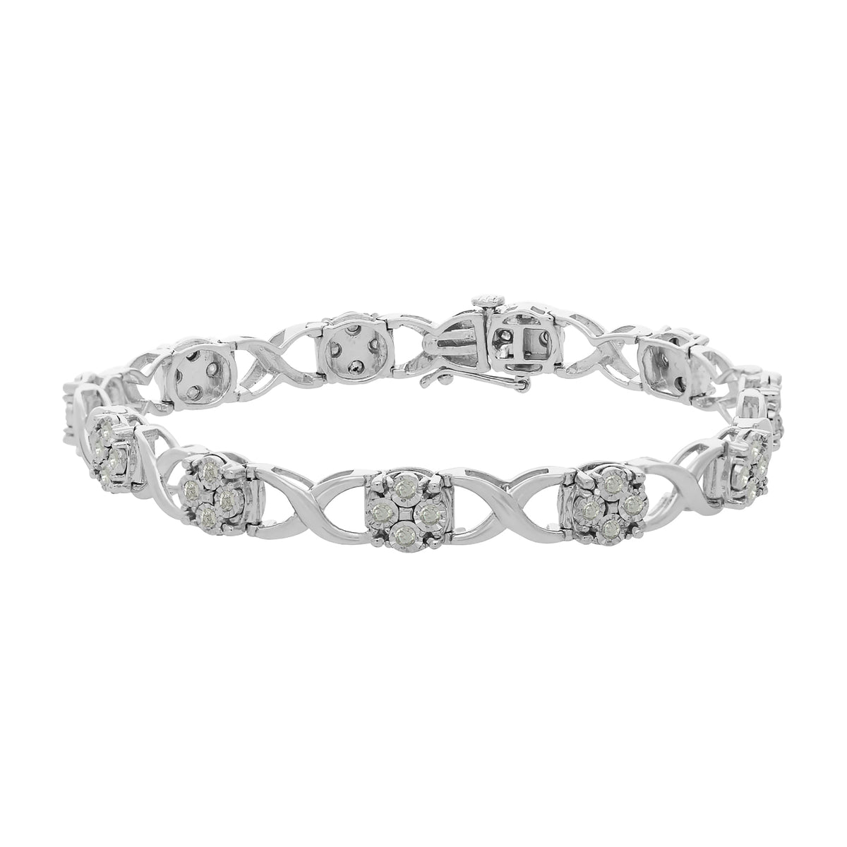 Sterling Silver Rose-Cut Diamond Love Locks Link Bracelet (1.00cttw,I-J color,I3-Promo clarity) - LinkagejewelrydesignLinkagejewelrydesign