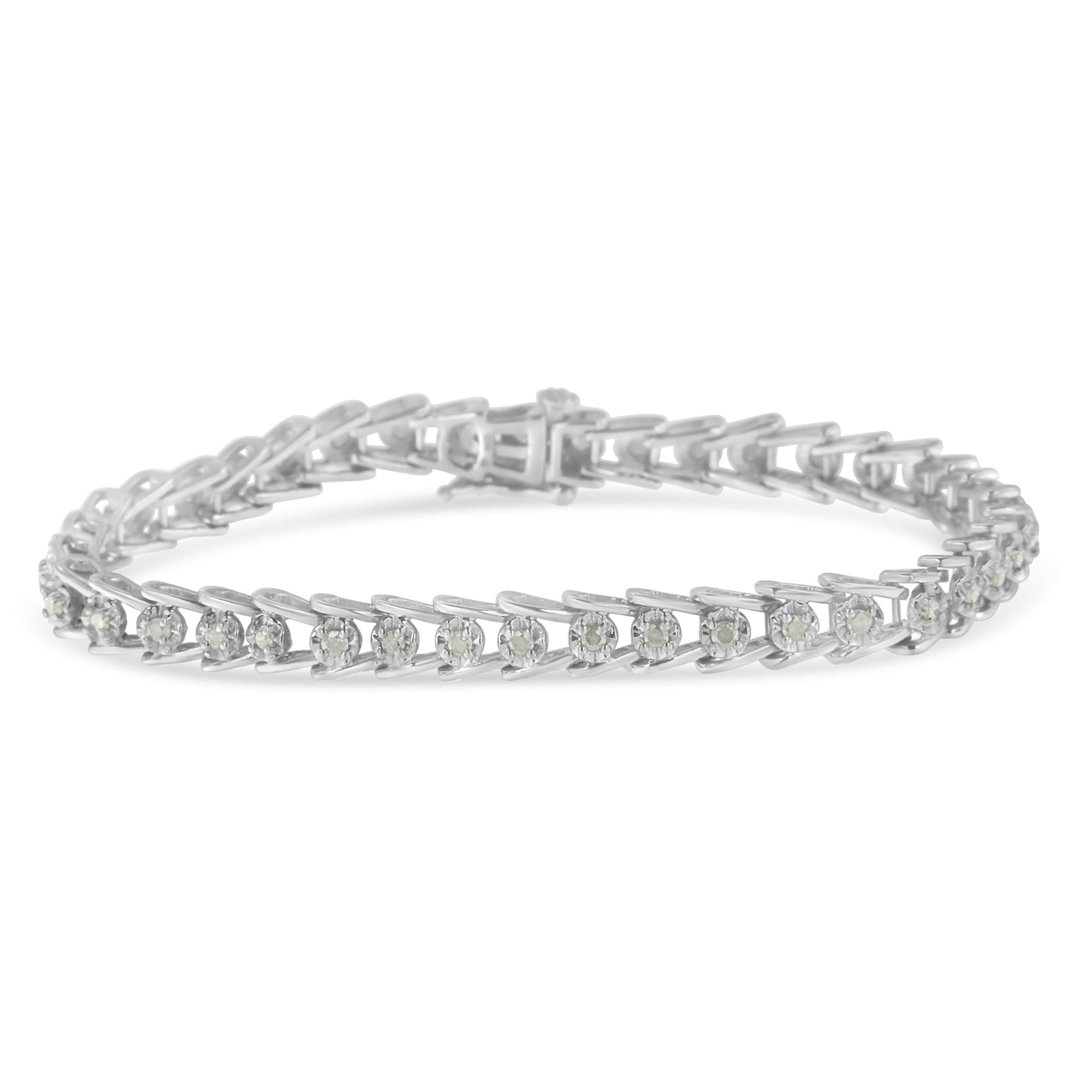 Sterling Silver Rose-cut Diamond Wave link Bracelet (1 cttw, I-J Color, I3 Clarity) - LinkagejewelrydesignLinkagejewelrydesign
