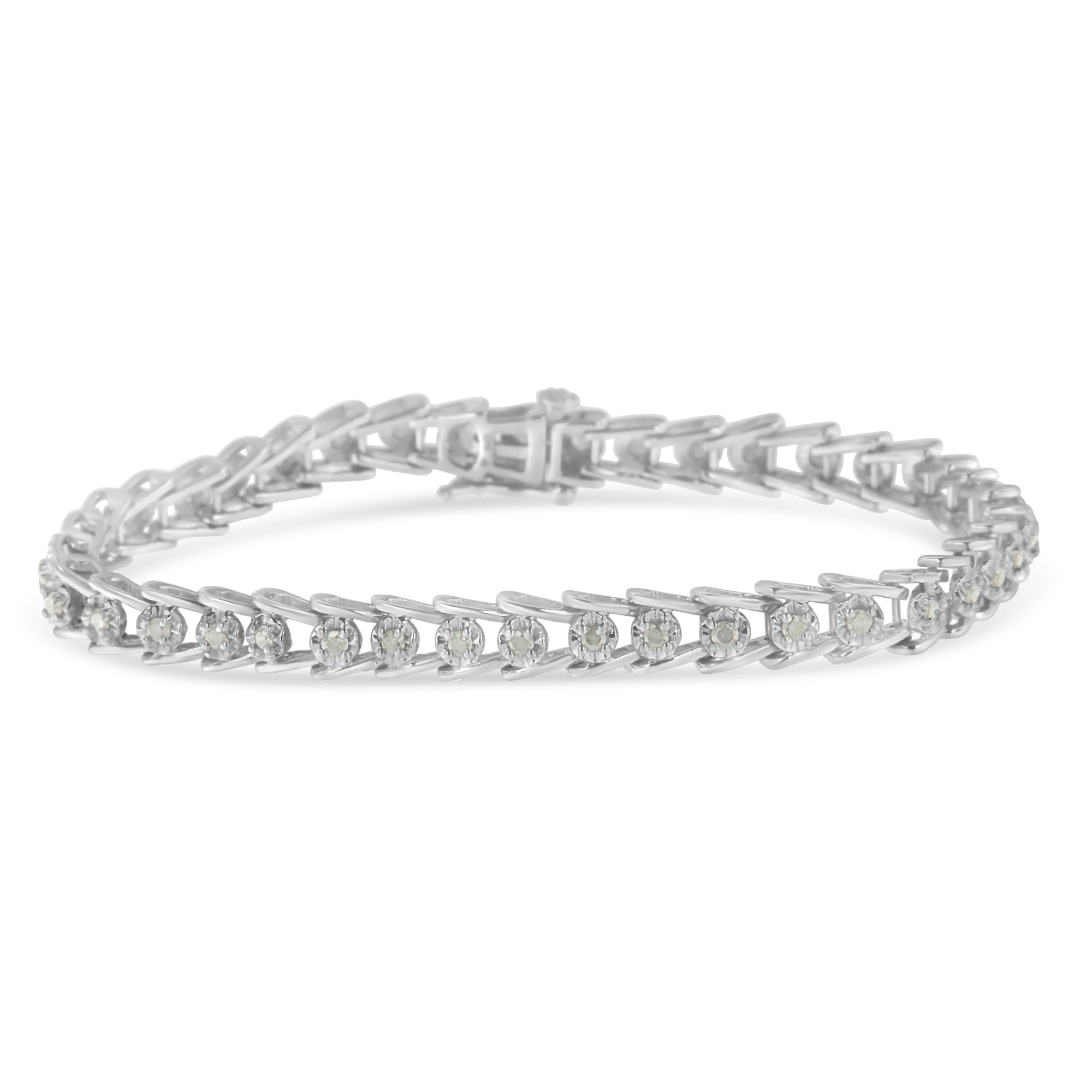 Sterling Silver Rose-cut Diamond Wave link Bracelet (1 cttw, I-J Color, I3 Clarity) - LinkagejewelrydesignLinkagejewelrydesign