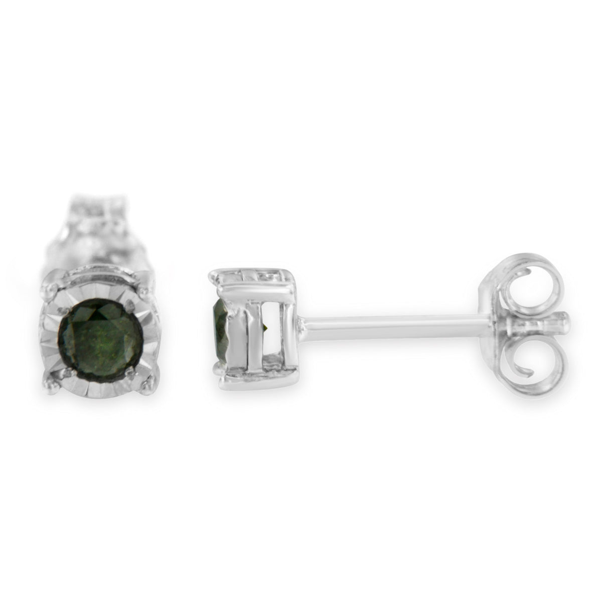 Sterling Silver Rose Cut Treated Green Diamond Solitaire Stud Earrings (0.25 cttw, Green Color, I2-I3 Clarity) - LinkagejewelrydesignLinkagejewelrydesign