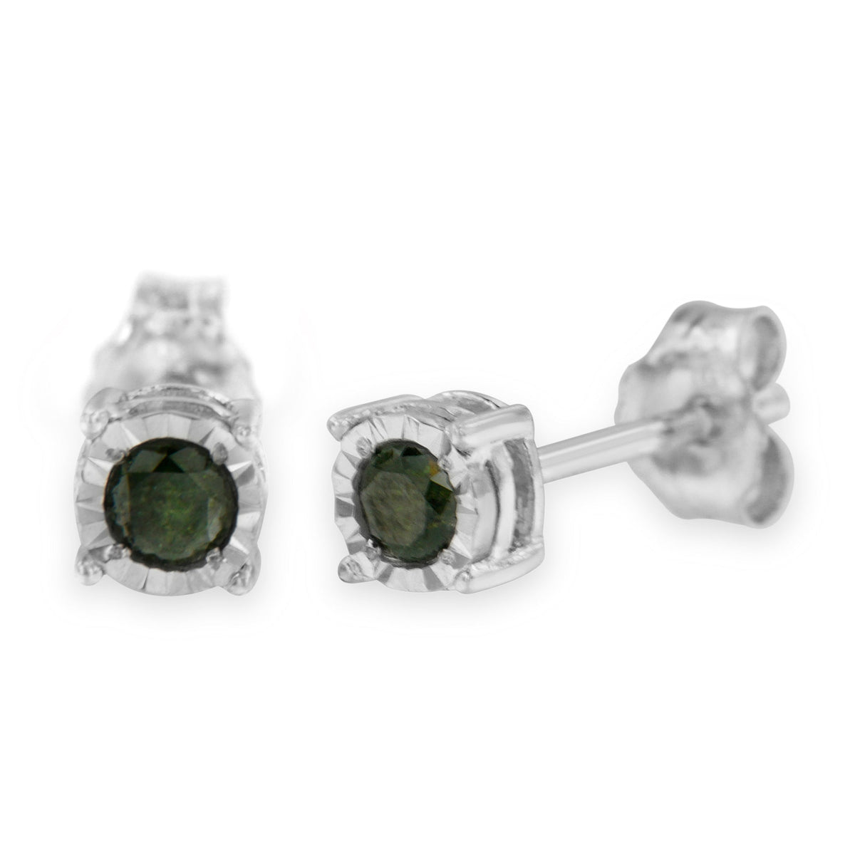 Sterling Silver Rose Cut Treated Green Diamond Solitaire Stud Earrings (0.25 cttw, Green Color, I2-I3 Clarity) - LinkagejewelrydesignLinkagejewelrydesign