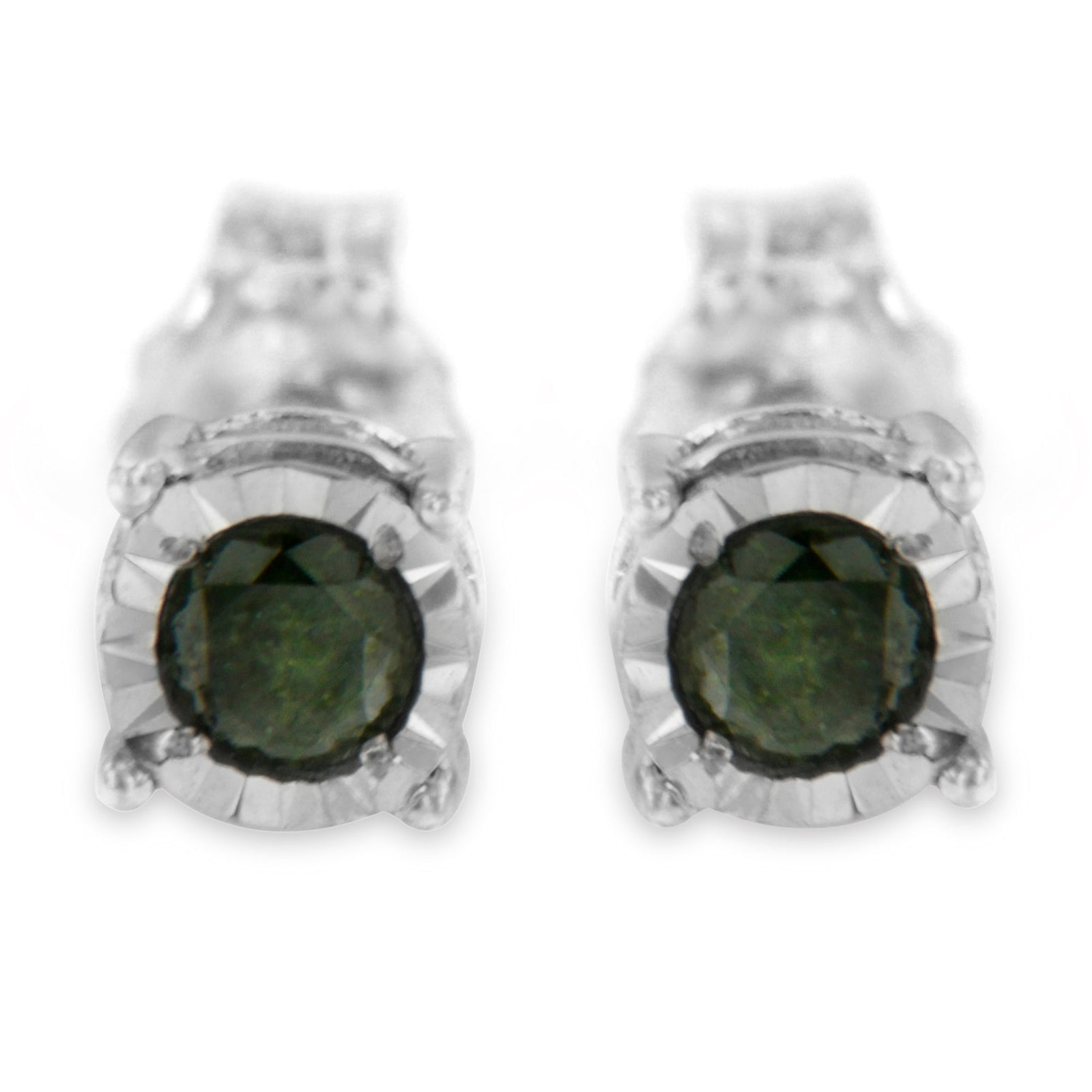 Sterling Silver Rose Cut Treated Green Diamond Solitaire Stud Earrings (0.25 cttw, Green Color, I2-I3 Clarity) - LinkagejewelrydesignLinkagejewelrydesign