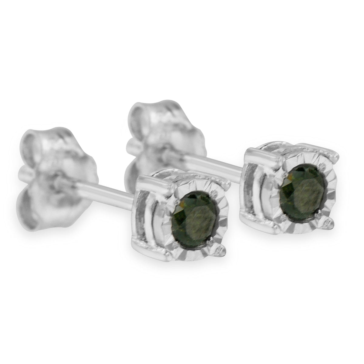 Sterling Silver Rose Cut Treated Green Diamond Solitaire Stud Earrings (0.25 cttw, Green Color, I2-I3 Clarity) - LinkagejewelrydesignLinkagejewelrydesign